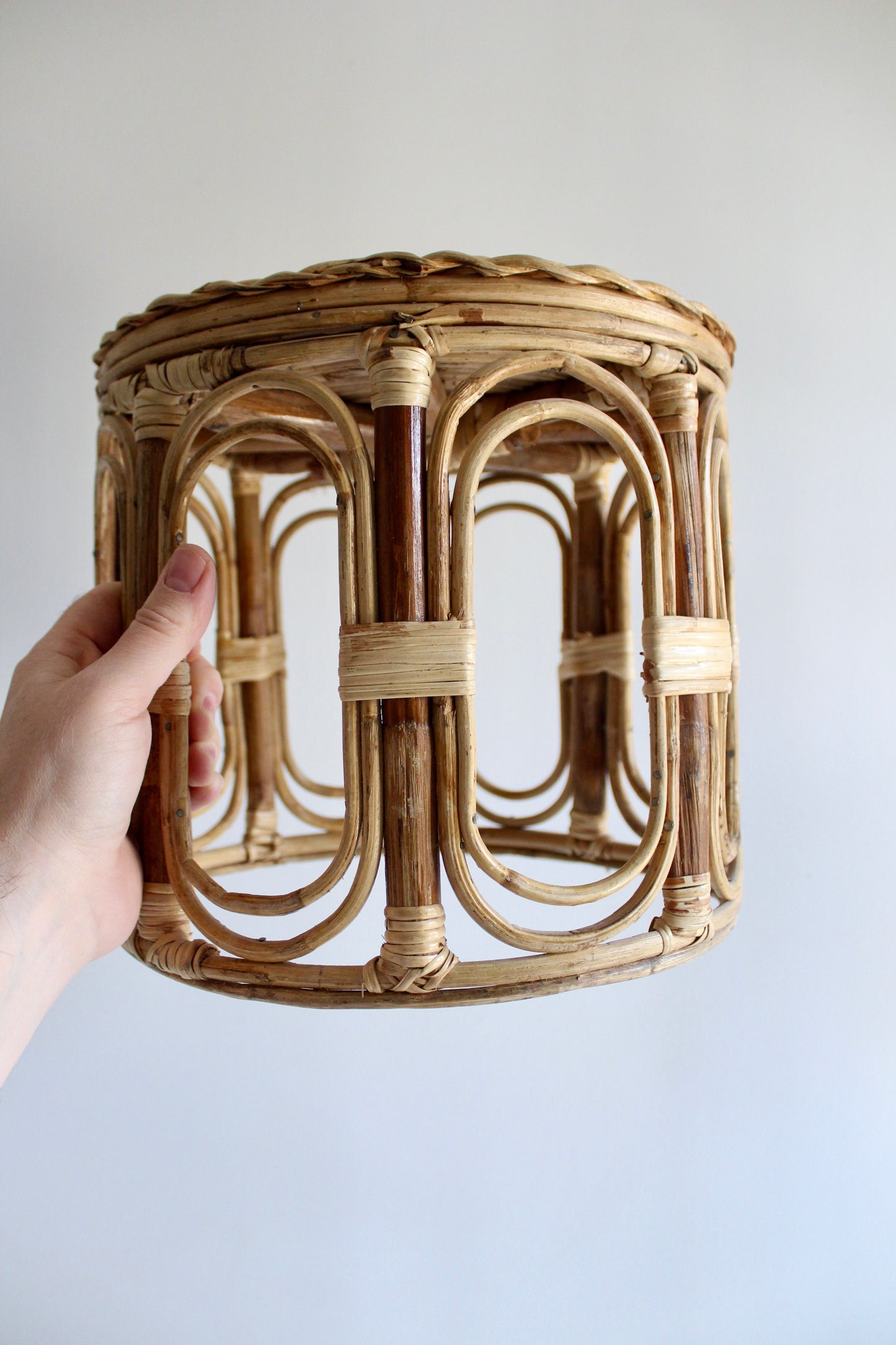 Vintage Rattan Plant Stand / Side Table – 1970s–80s