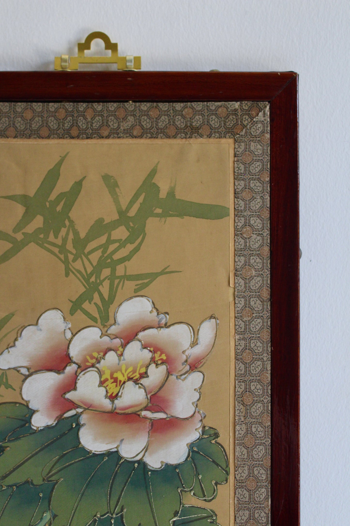 Pair of Vintage Chinese Floral Paintings on Silk – Peonies & Bamboo