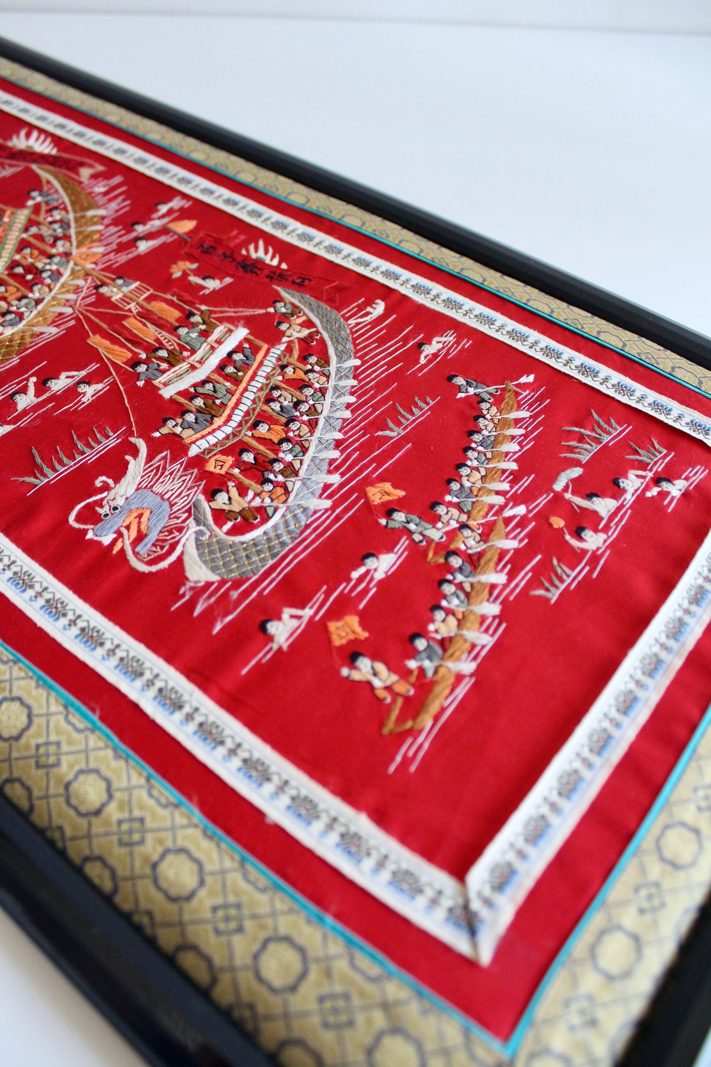 Vintage Chinese “Hundred Boys” Dragon Boat Silk Embroidery