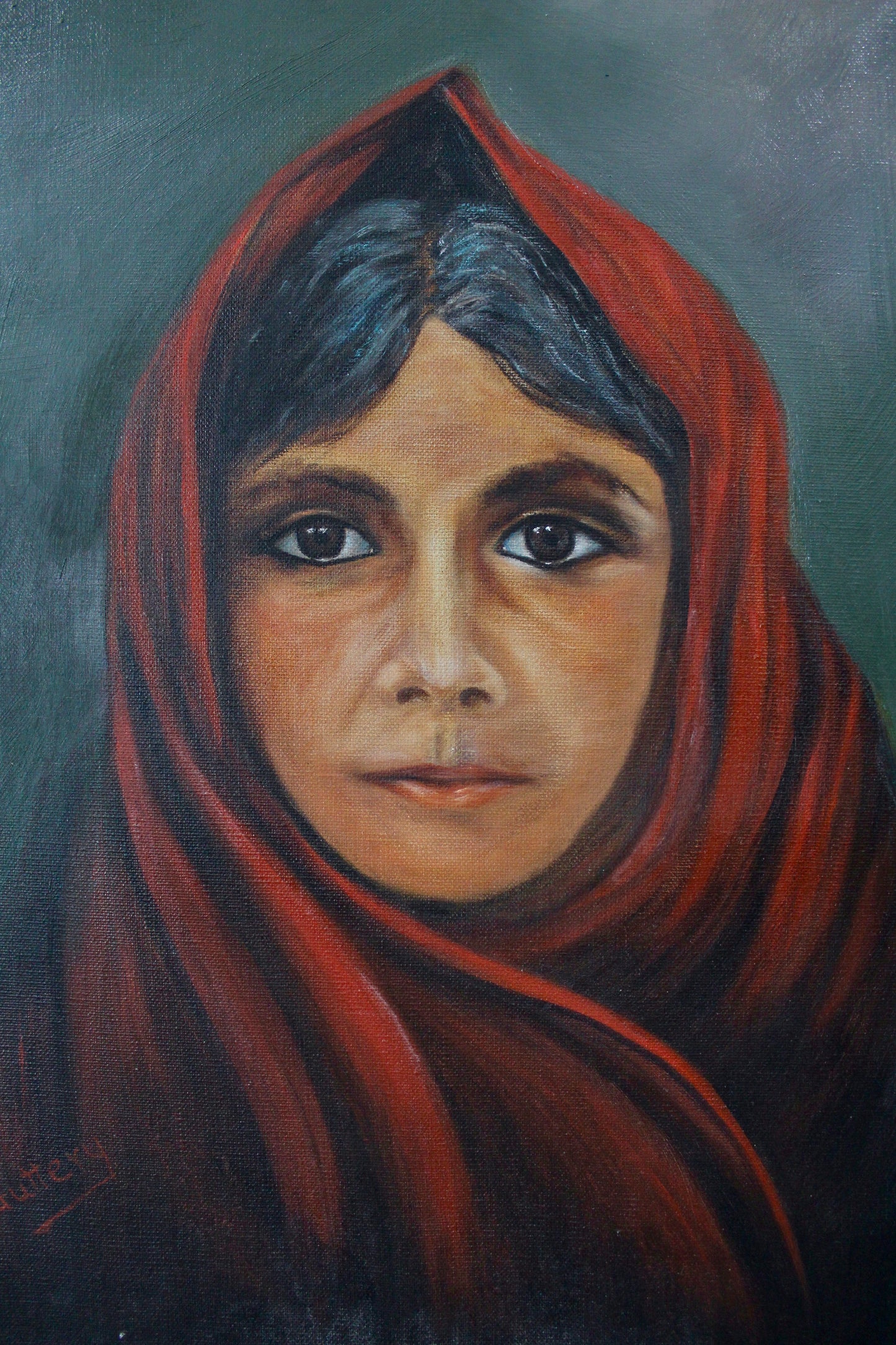 Vintage Handpainted Portrait of a Young Girl