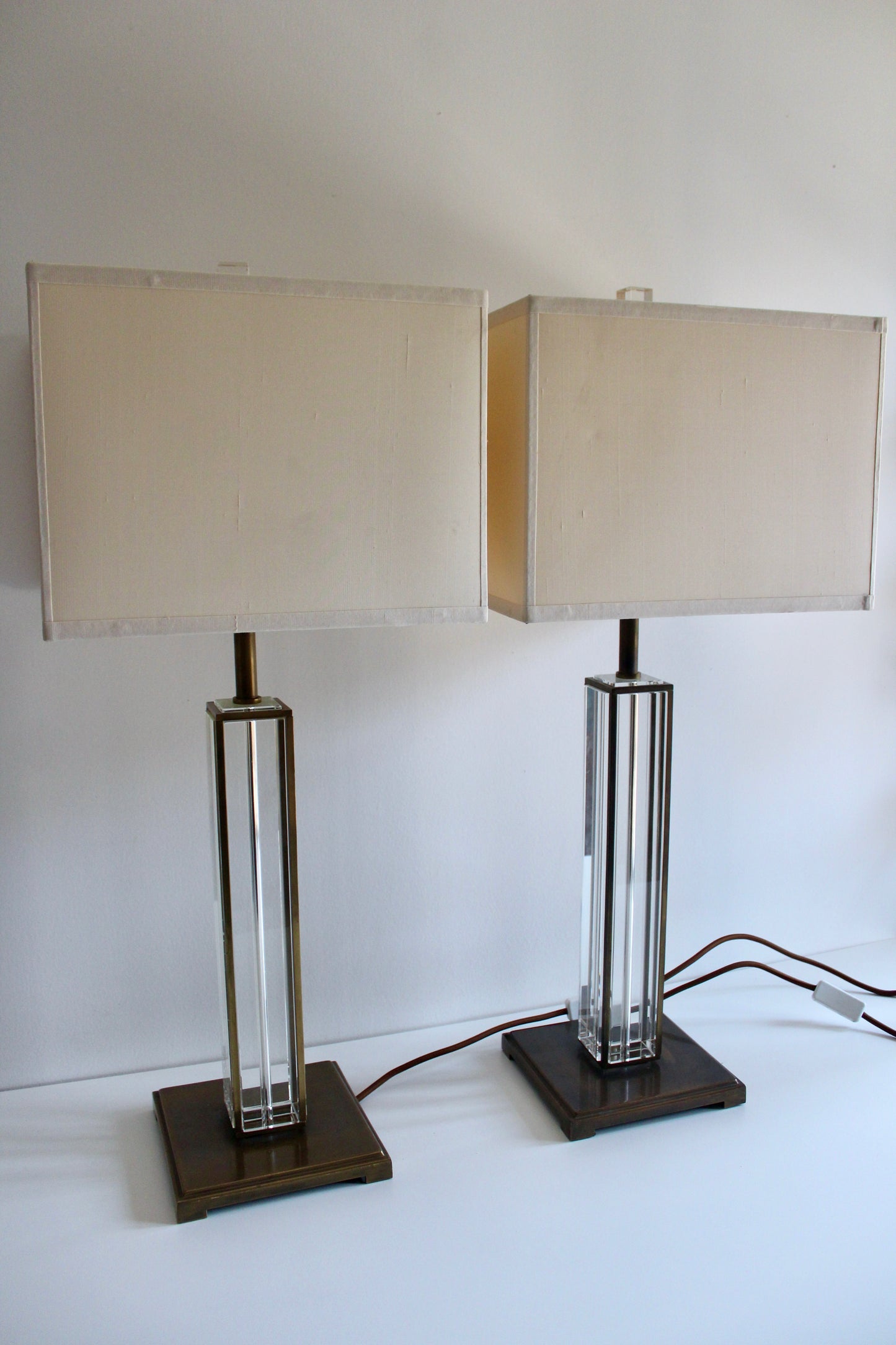 Pair of Vintage Brass & Glass Table Lamps – 80cm