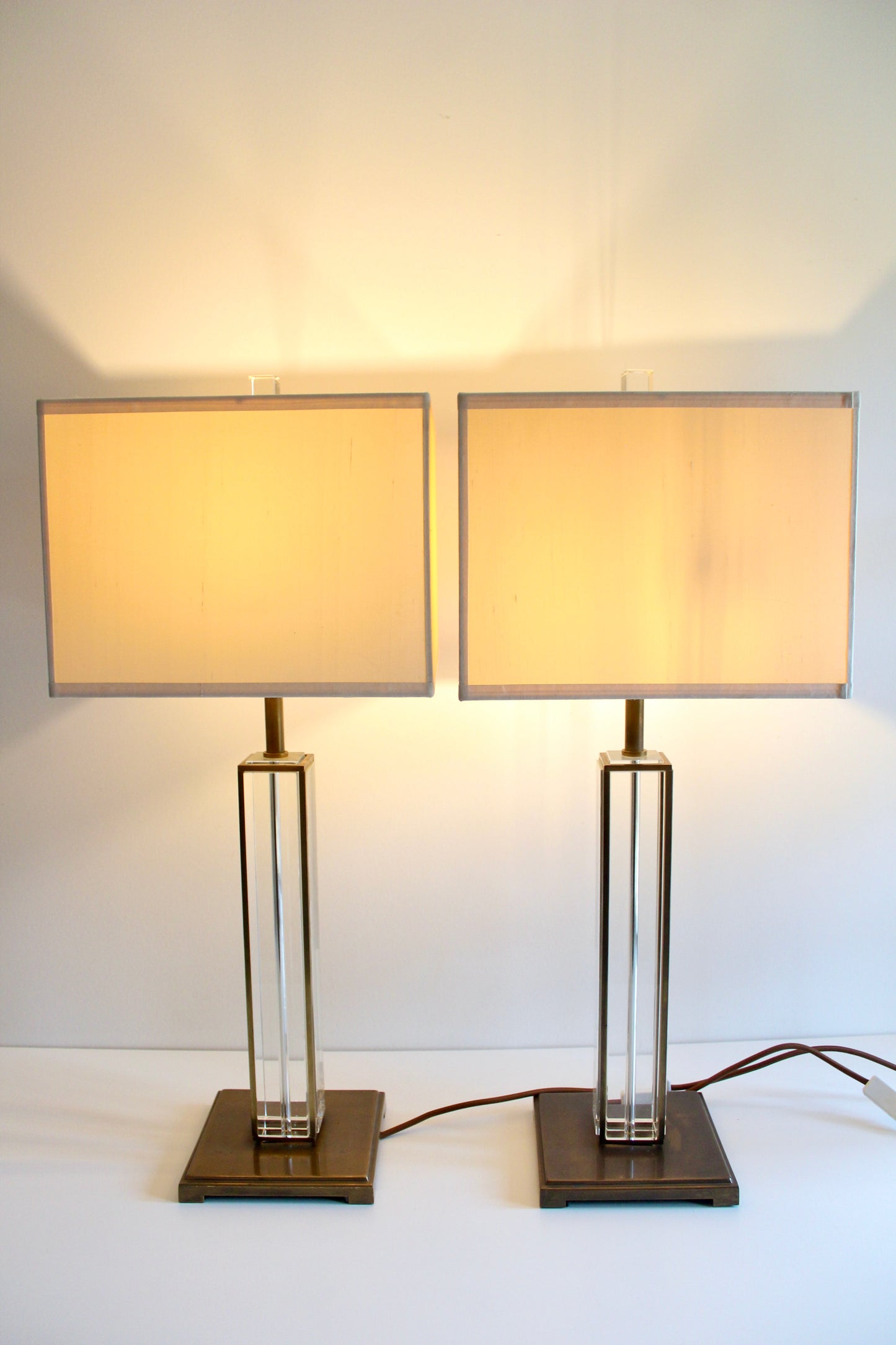 Pair of Vintage Brass & Glass Table Lamps – 80cm