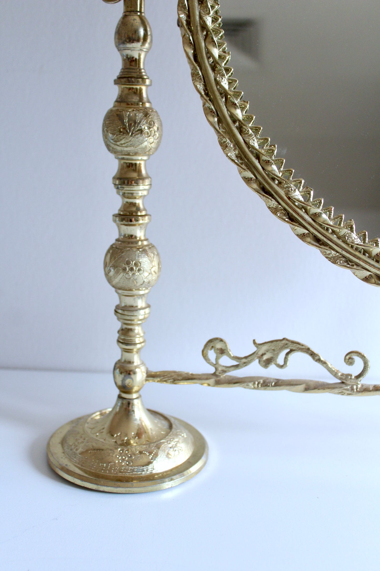 Vintage Persian Engraved Brass Vanity Mirror – 54 × 60cm
