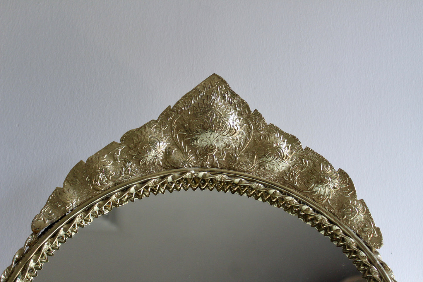 Vintage Persian Engraved Brass Vanity Mirror – 54 × 60cm