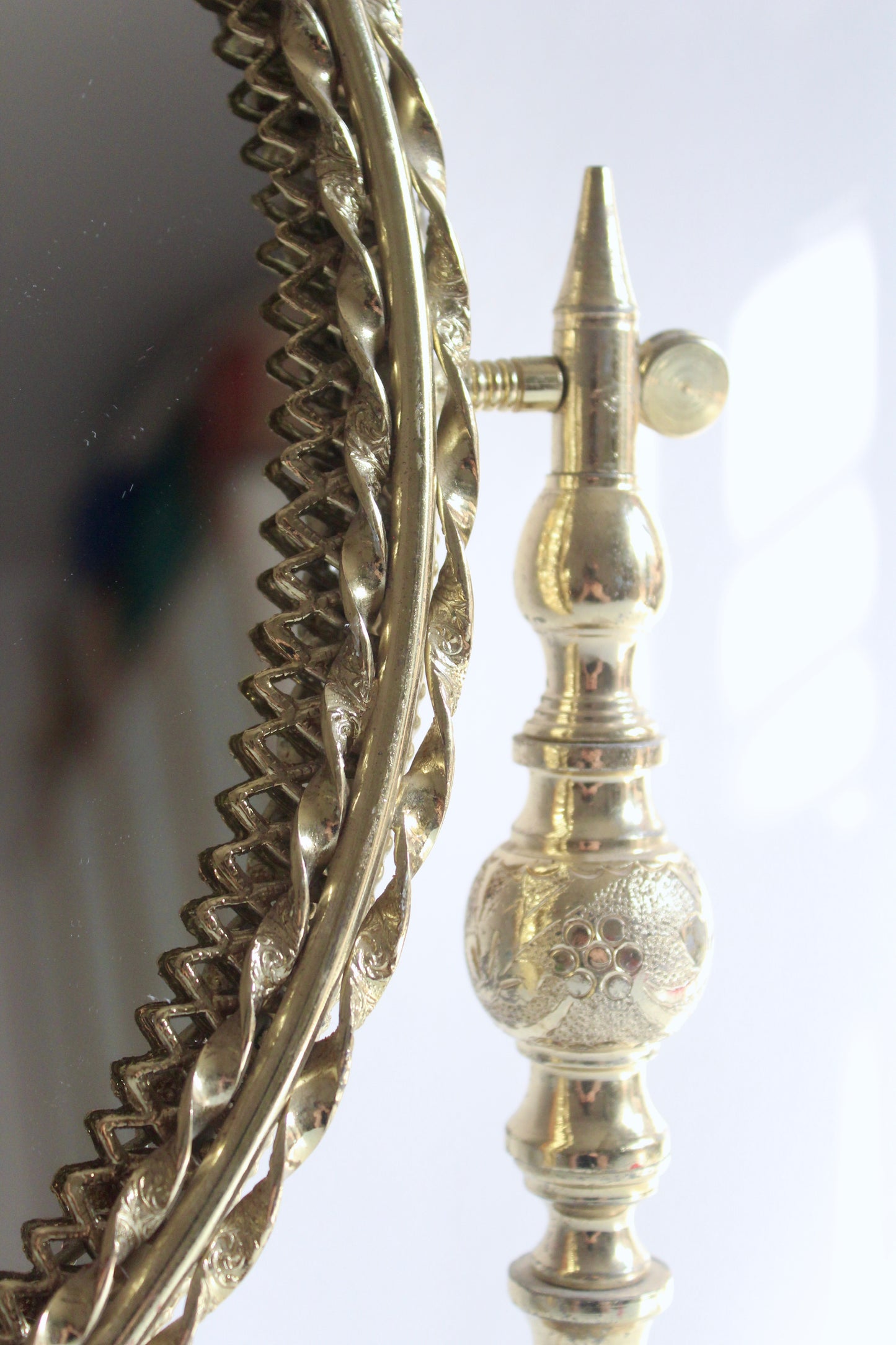 Vintage Persian Engraved Brass Vanity Mirror – 54 × 60cm