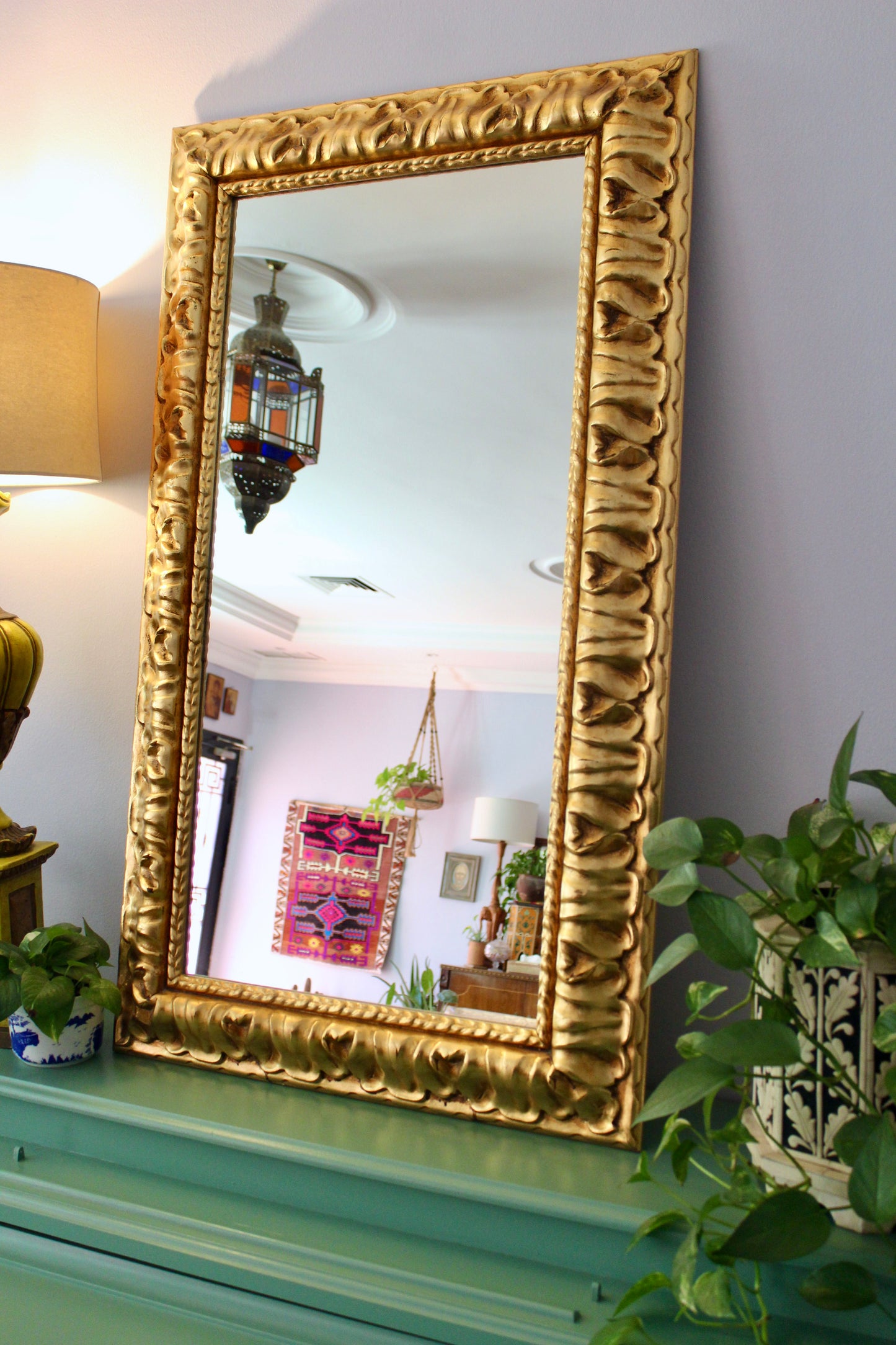 Vintage Gilded Baroque Revival Mirror – 70 × 120.5cm