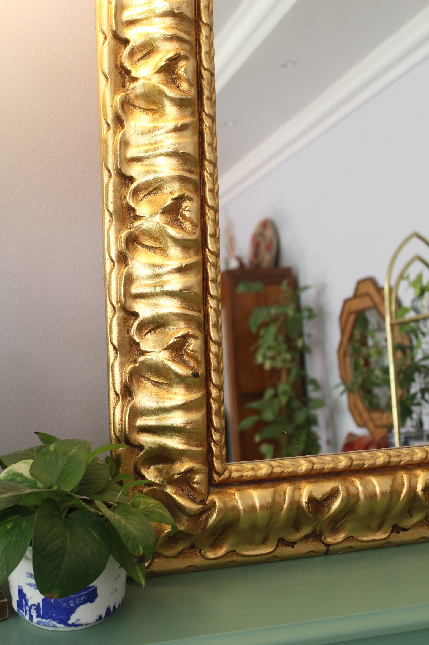 Vintage Gilded Baroque Revival Mirror – 70 × 120.5cm