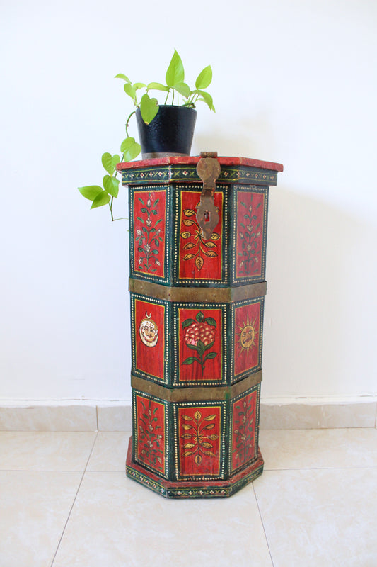 Antique Indian Hand-painted Wood Column