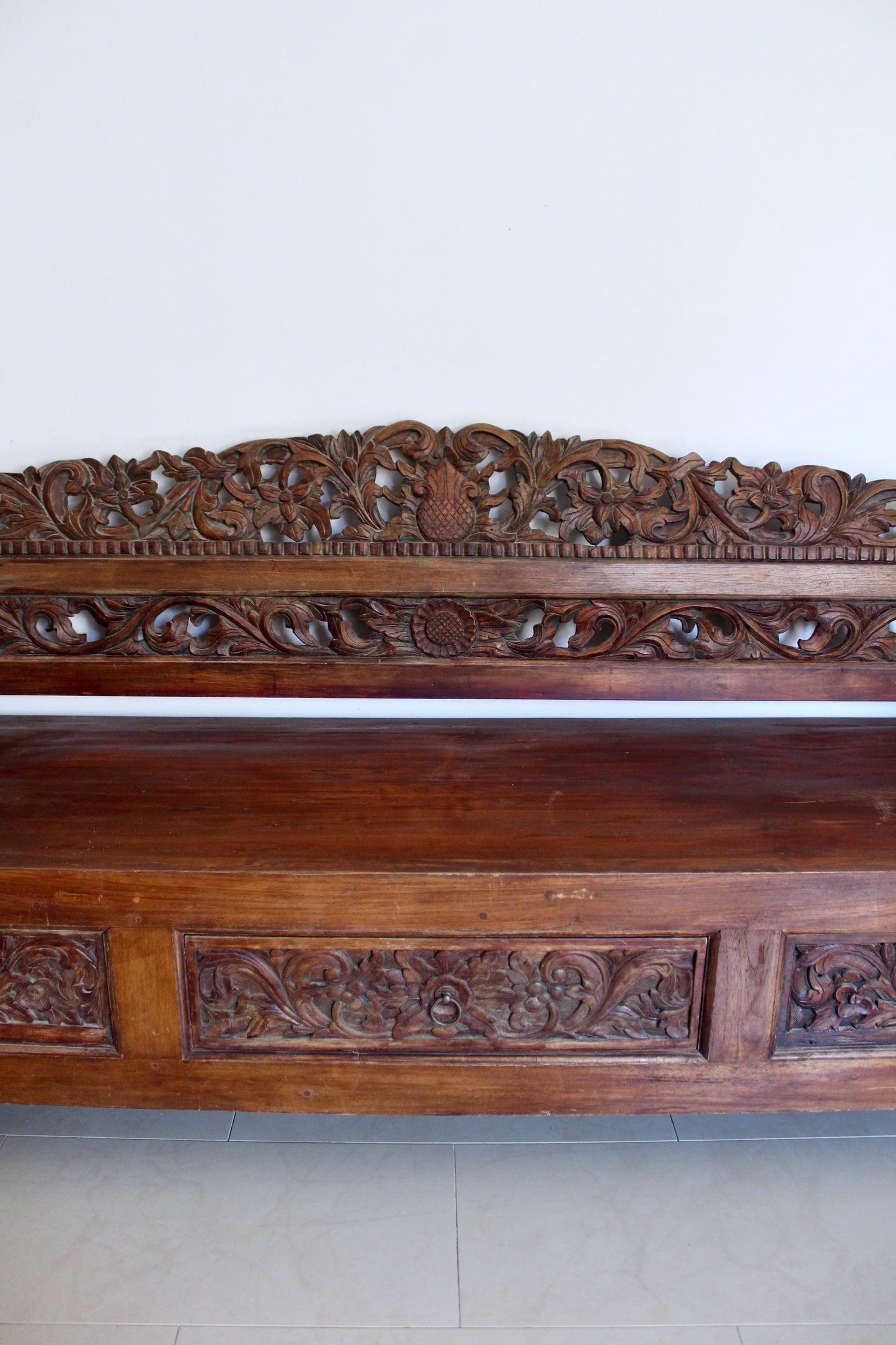 Vintage Indonesian Hand-Carved Hardwood Bench – 185cm