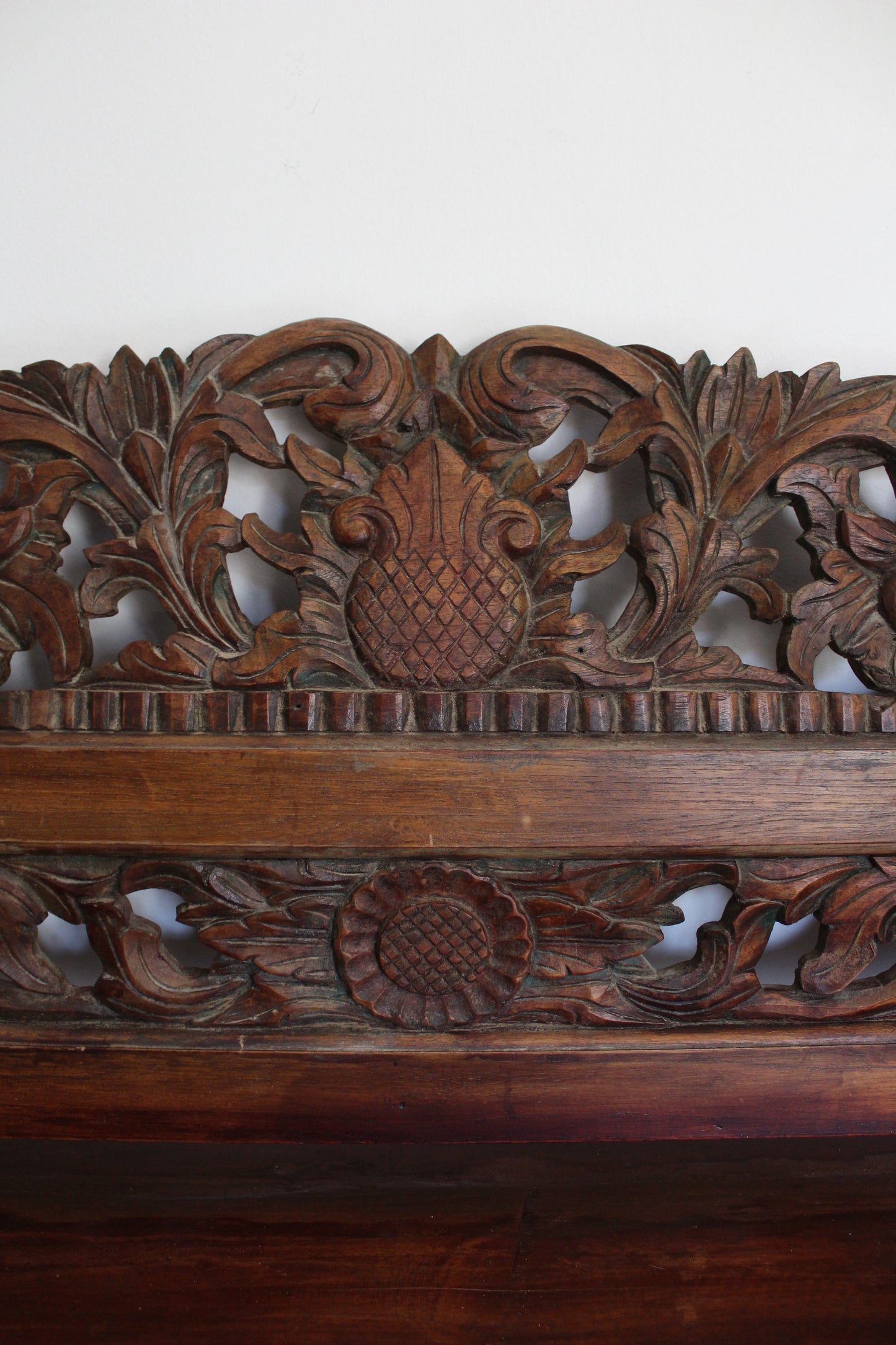 Vintage Indonesian Hand-Carved Hardwood Bench – 185cm