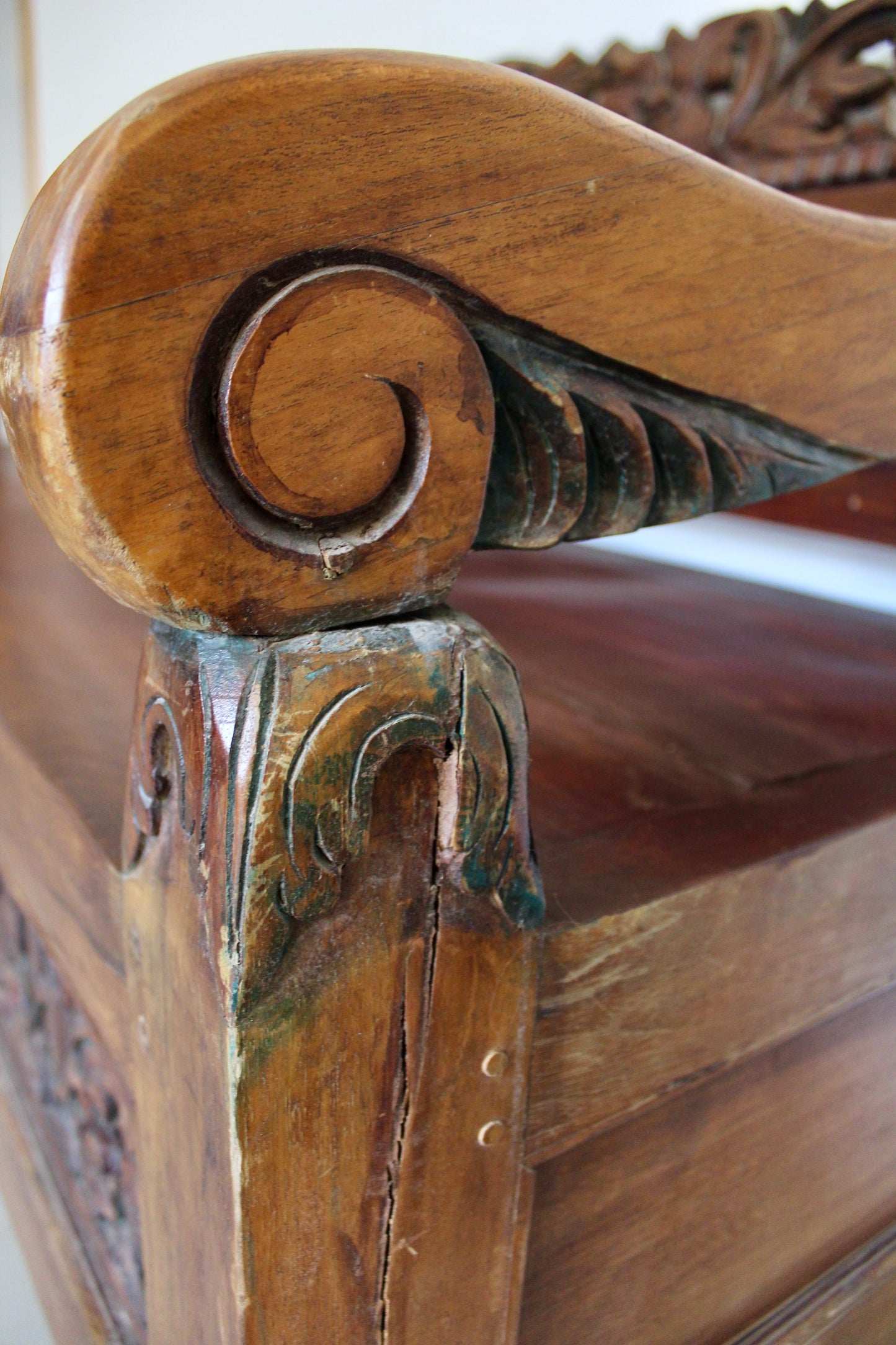 Vintage Indonesian Hand-Carved Hardwood Bench – 185cm
