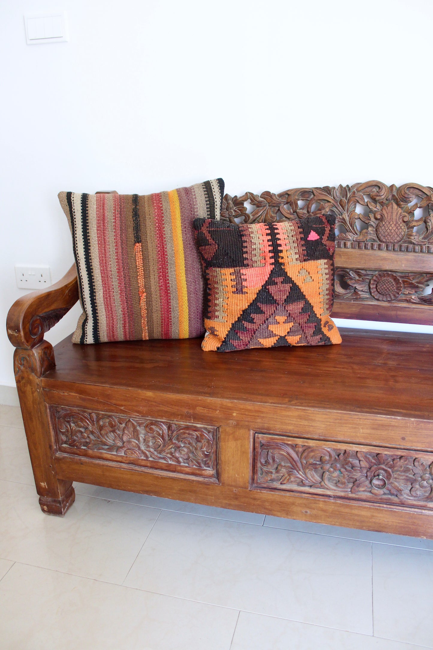Vintage Indonesian Hand-Carved Hardwood Bench – 185cm