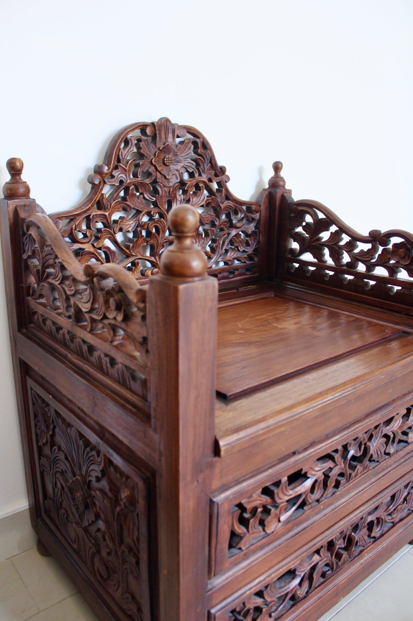 Pair of Vintage Indonesian Hand-Carved Hall Chairs
