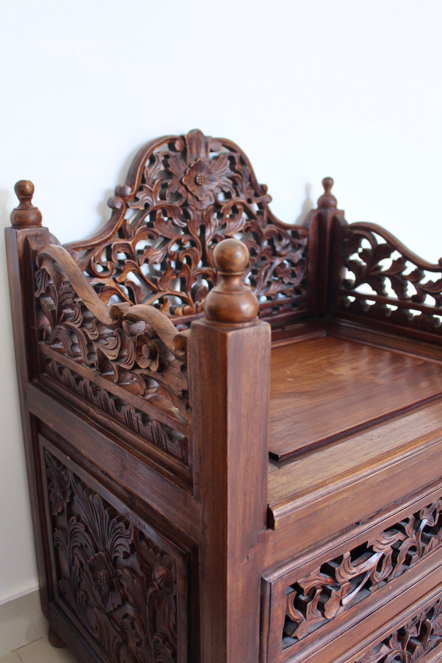 Pair of Vintage Indonesian Hand-Carved Hall Chairs