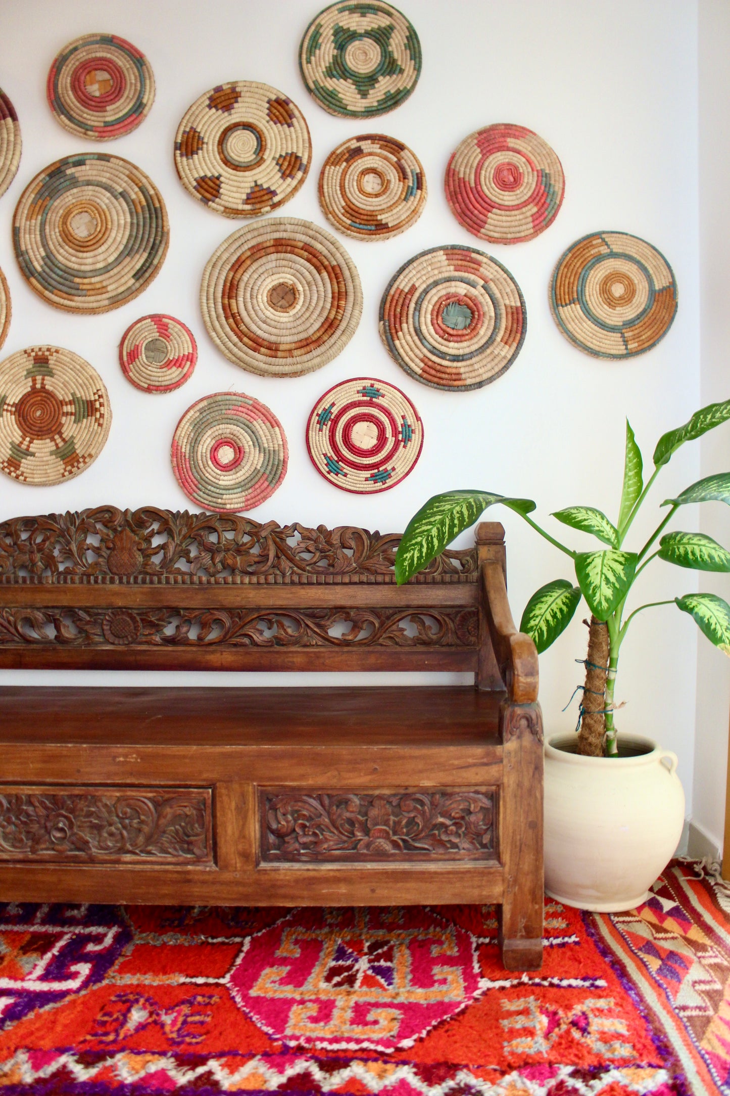 Vintage Indonesian Hand-Carved Hardwood Bench – 185cm
