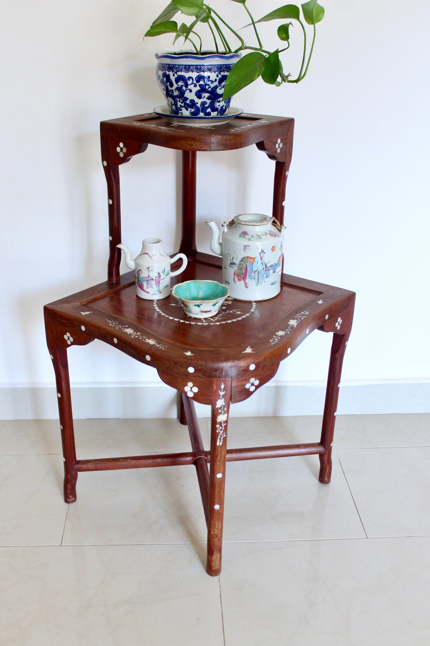 Vintage Chinese-Style Mother-of-Pearl Inlaid Display Stand