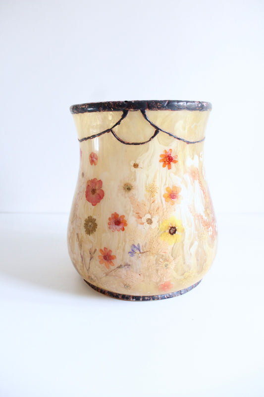 Vintage Pressed Flower Acrylic Vase/Waste Basket – c. 1970s