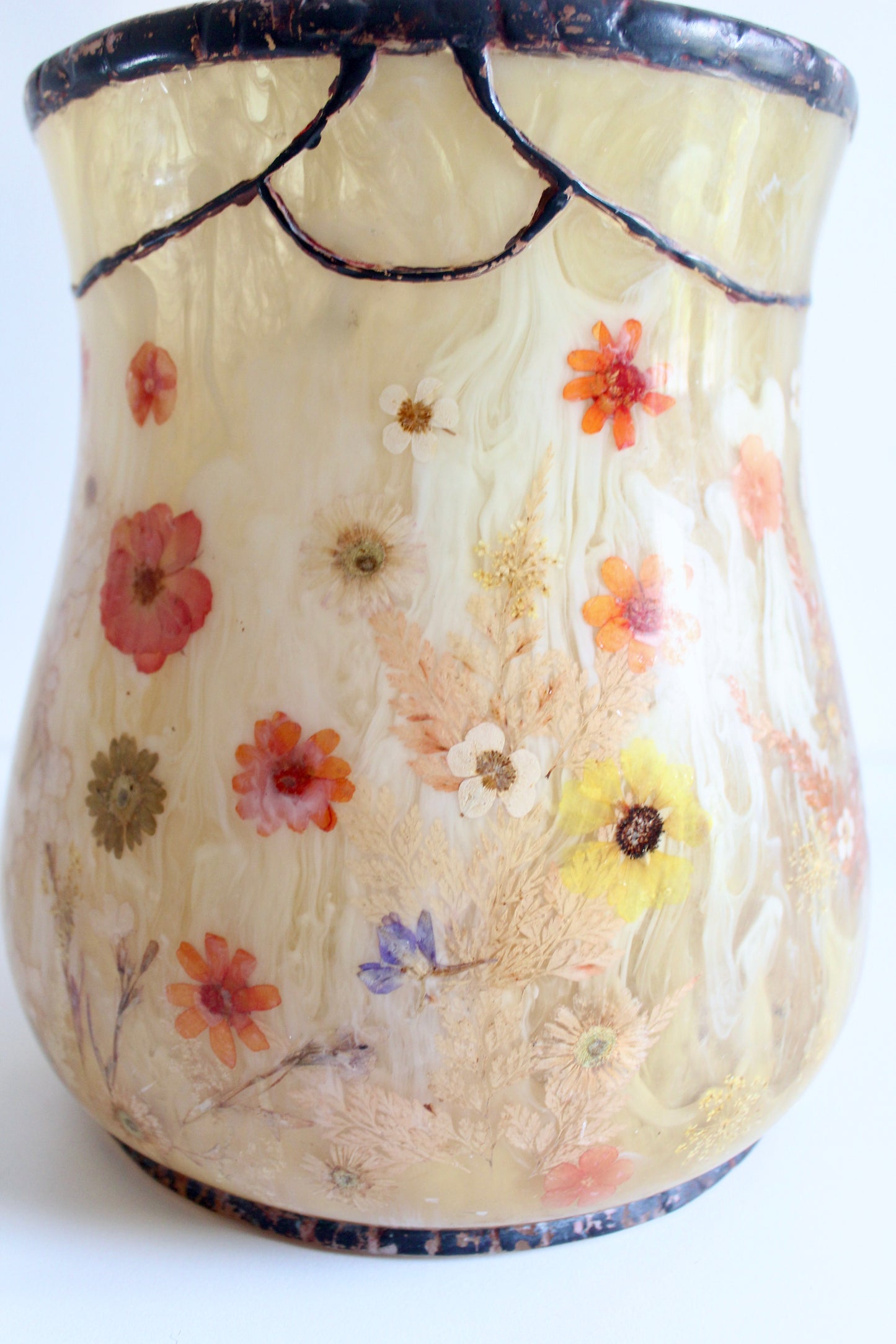 Vintage Pressed Flower Acrylic Vase/Waste Basket – c. 1970s