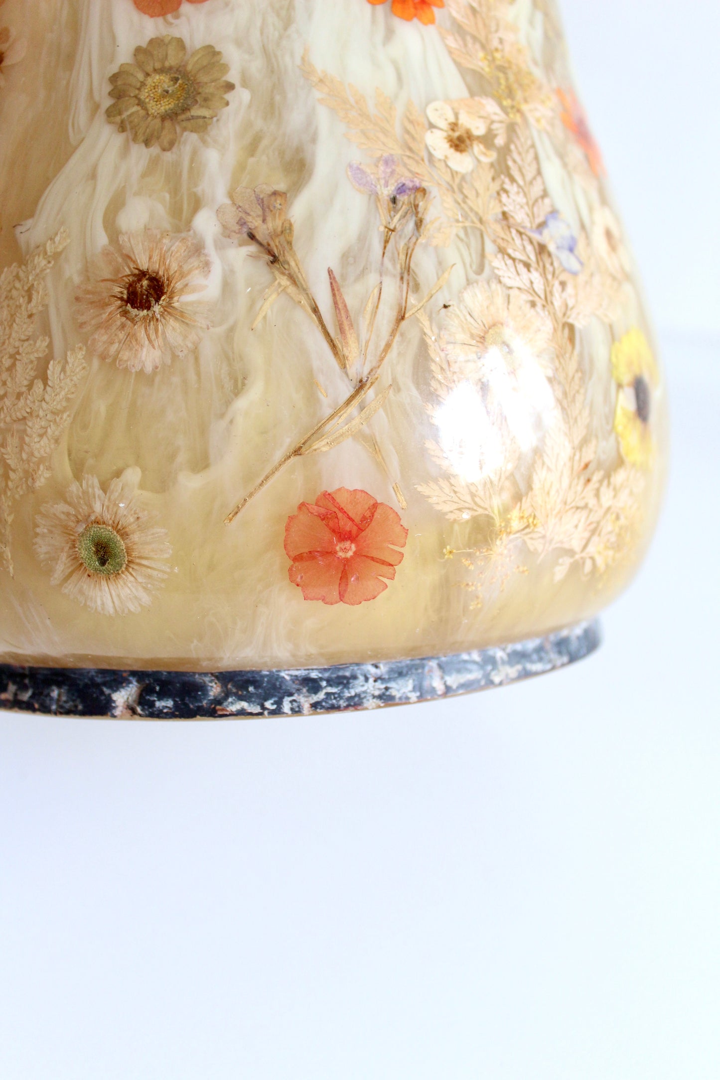 Vintage Pressed Flower Acrylic Vase/Waste Basket – c. 1970s
