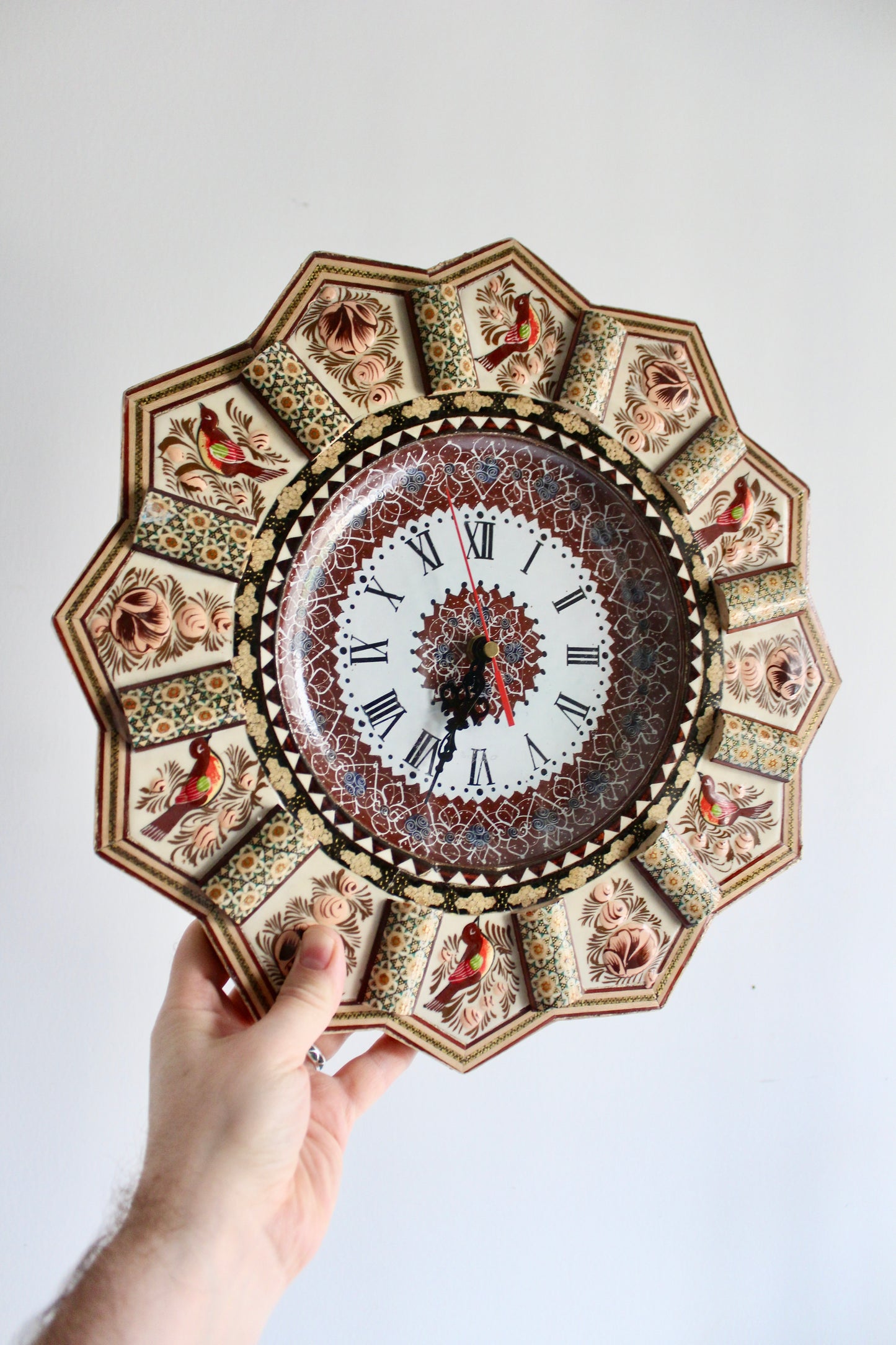 Vintage Persian Khatam Kari Wall Clock – c. 1980s