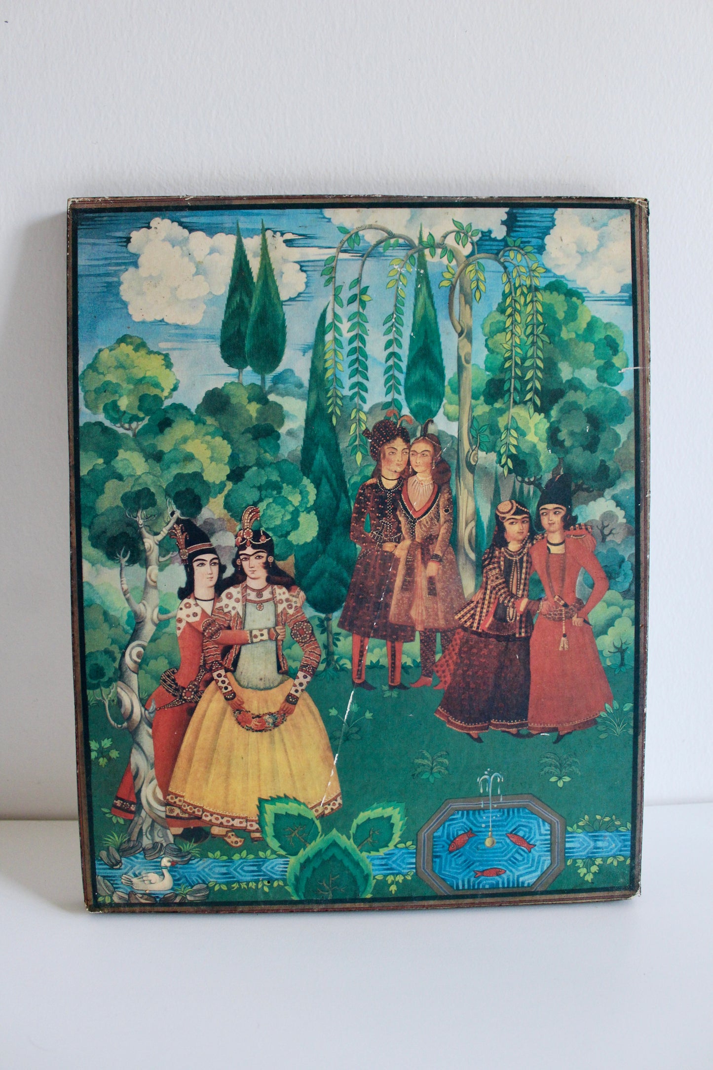 Vintage Persian Qajar-Style Garden Scene Print