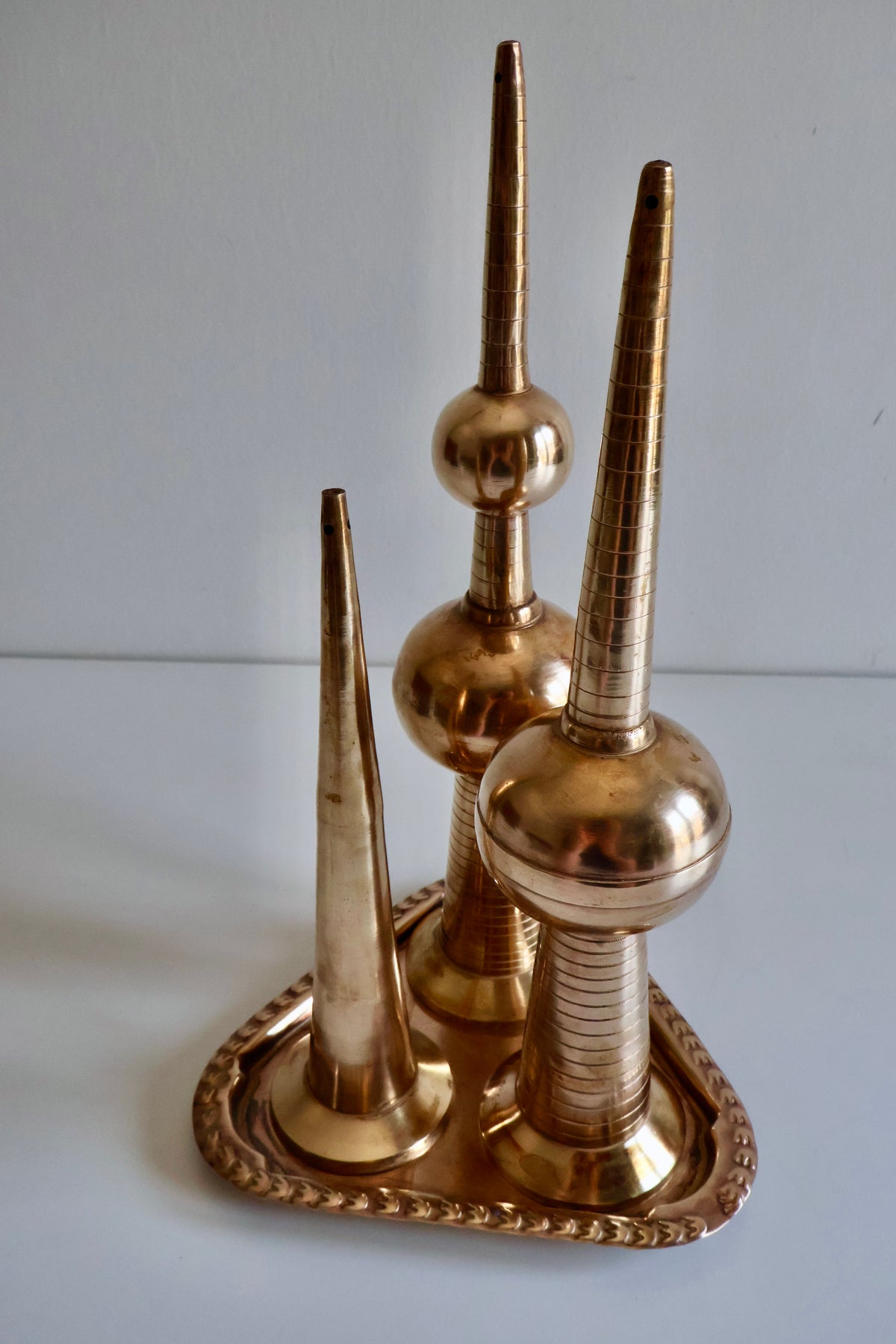 Vintage Solid Brass Kuwait Towers Sculpture Set | c. 1980s–1990s