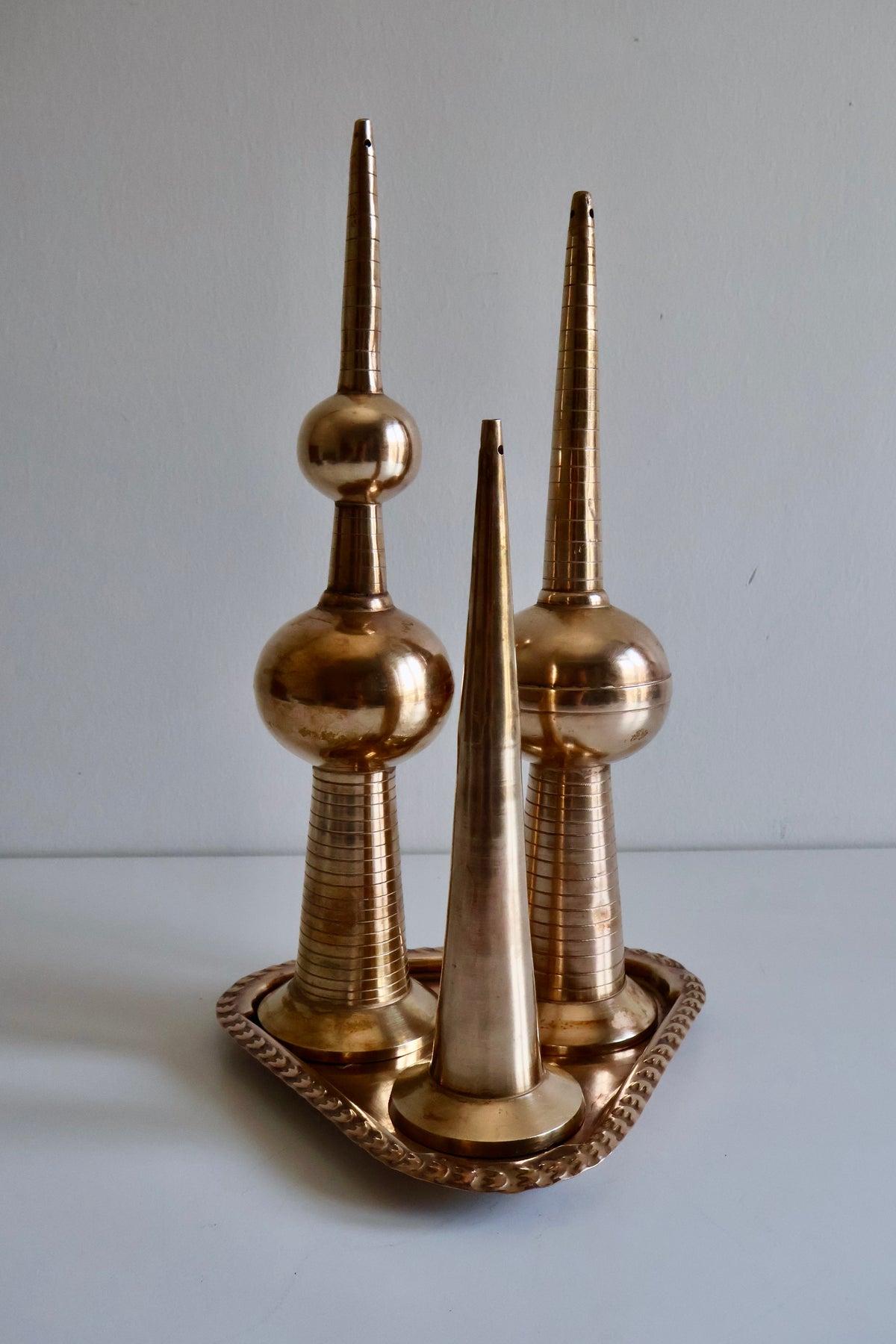 Vintage Solid Brass Kuwait Towers Sculpture Set | c. 1980s–1990s