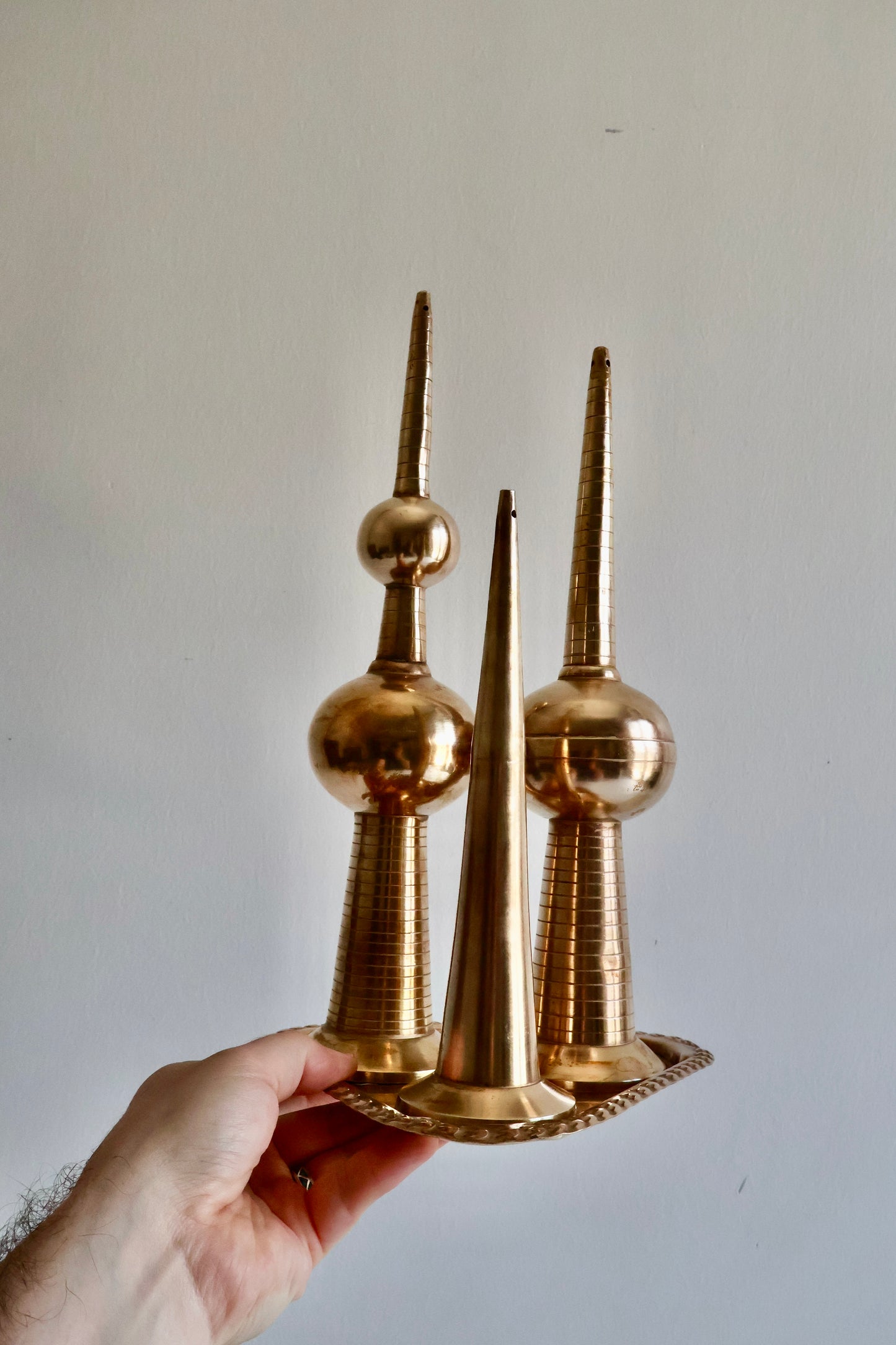 Vintage Solid Brass Kuwait Towers Sculpture Set | c. 1980s–1990s