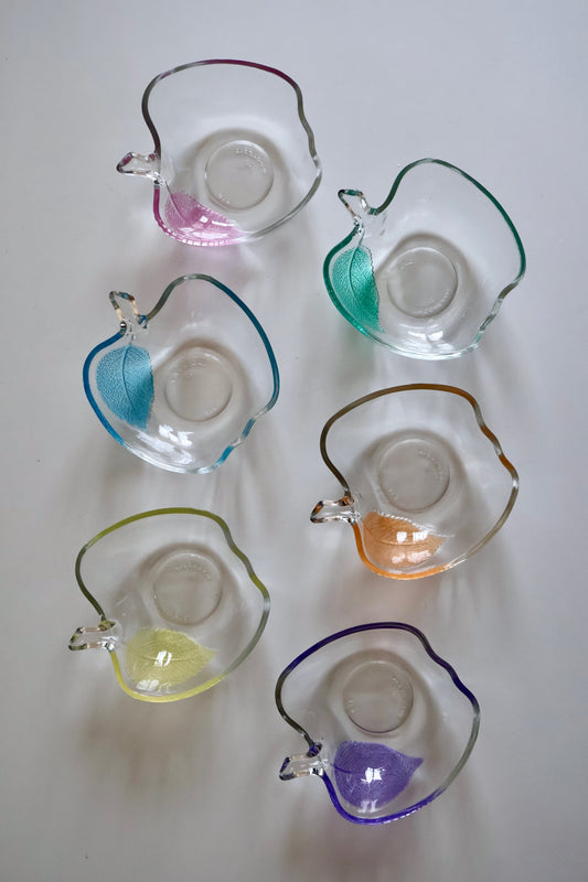 Vintage Indonesian Apple-Shaped Glass Dessert Bowls – Set of 6