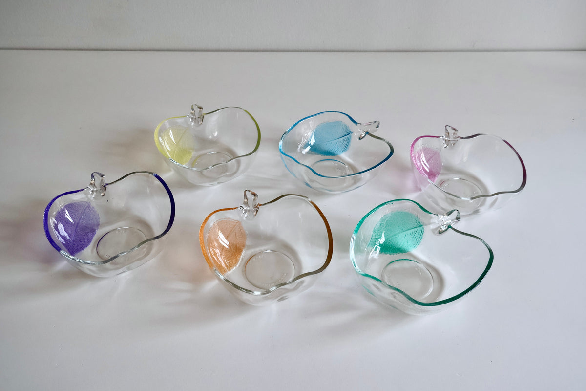Vintage Indonesian Apple-Shaped Glass Dessert Bowls – Set of 6
