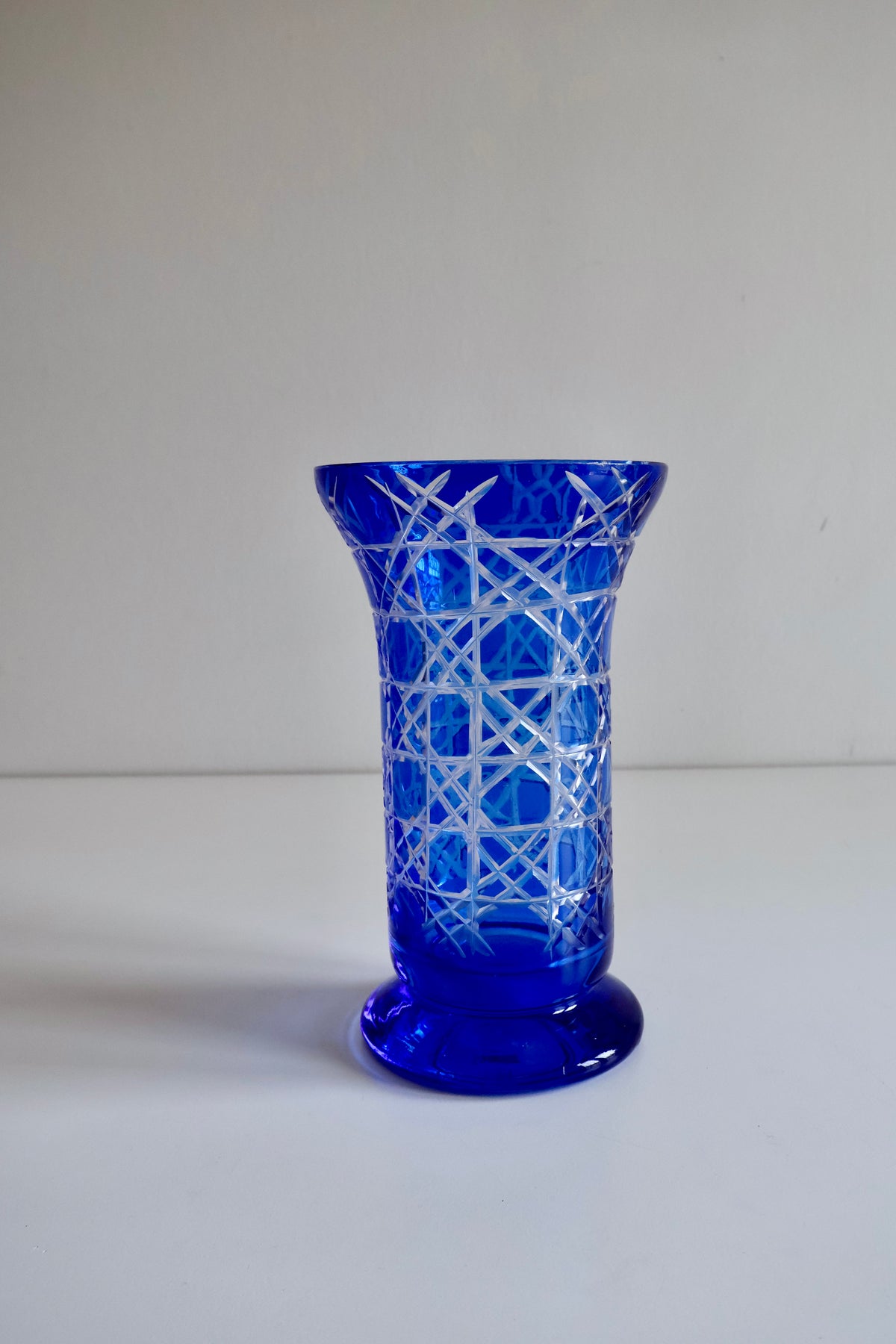 Vintage Cobalt Blue Cut-to-Clear Crystal Vase