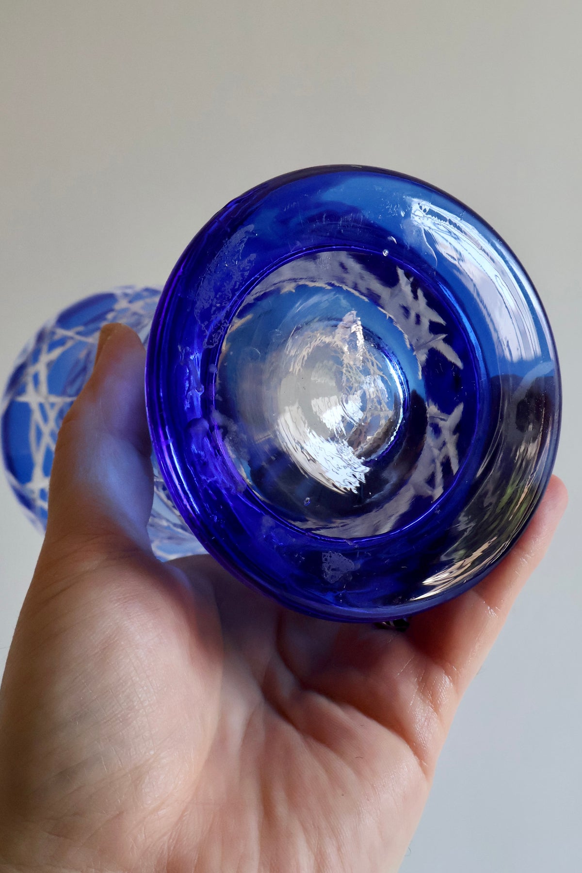 Vintage Cobalt Blue Cut-to-Clear Crystal Vase