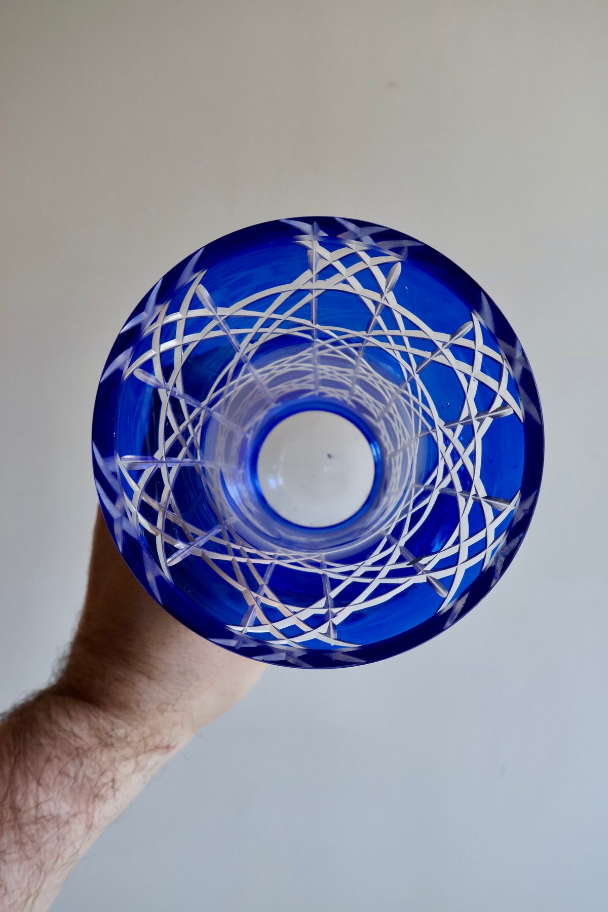 Vintage Cobalt Blue Cut-to-Clear Crystal Vase