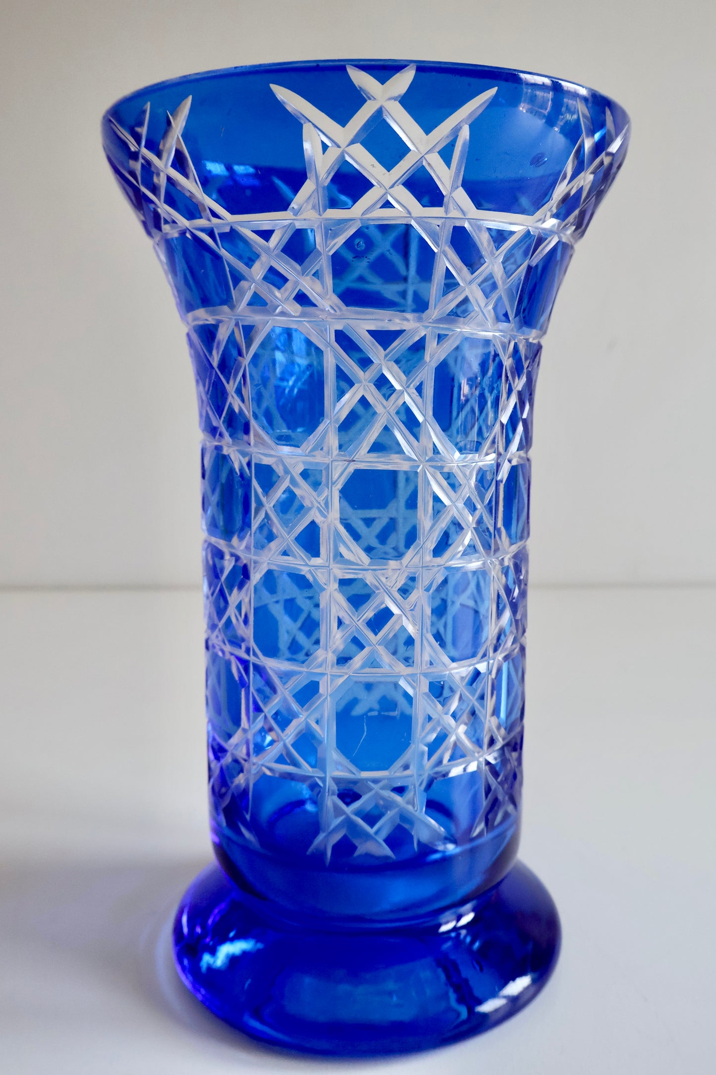 Vintage Cobalt Blue Cut-to-Clear Crystal Vase