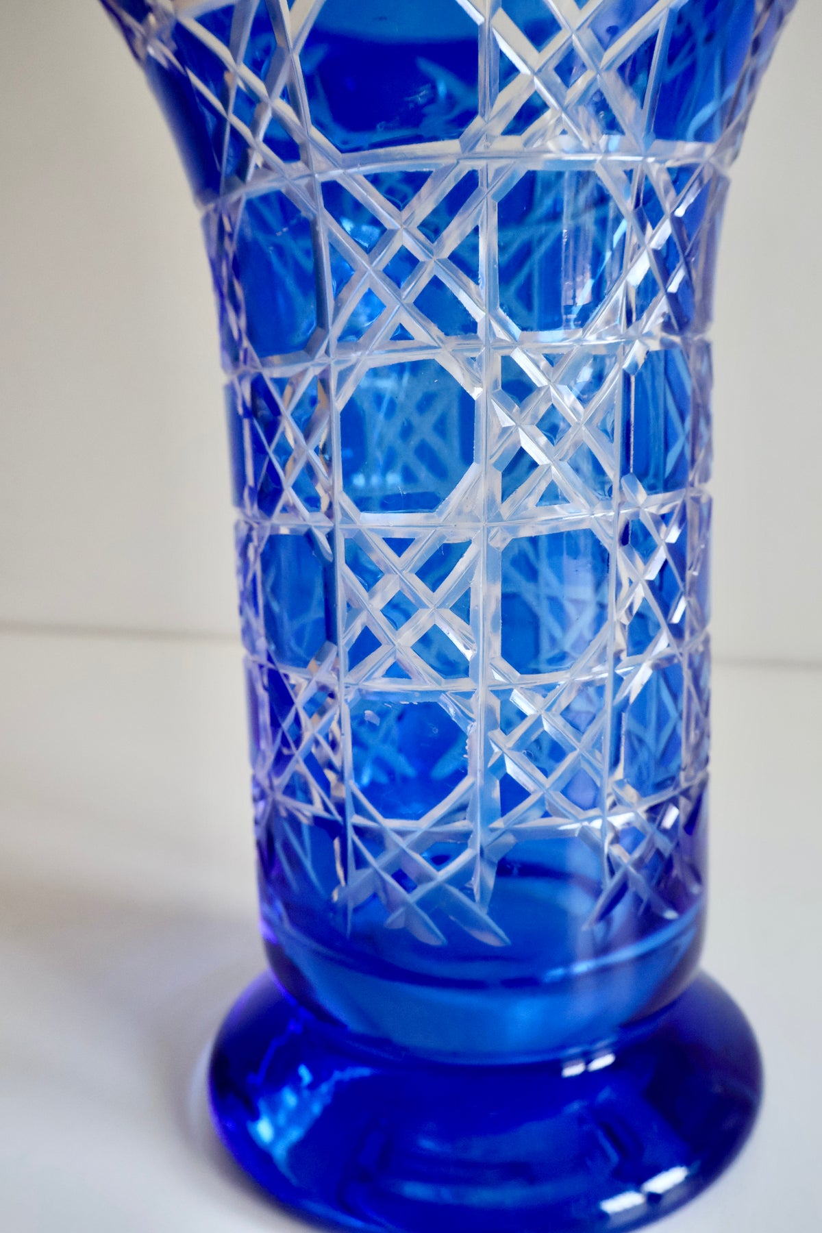 Vintage Cobalt Blue Cut-to-Clear Crystal Vase