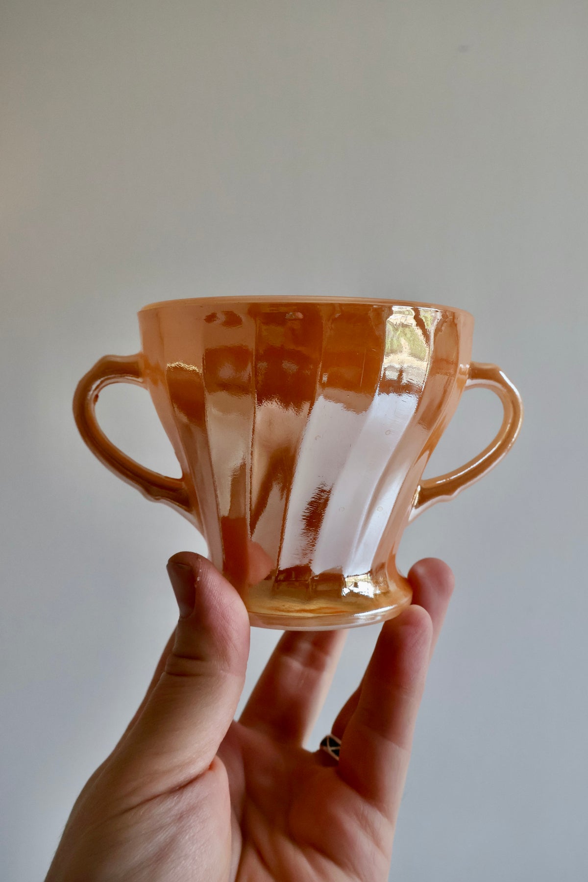Vintage Anchor Hocking Peach Lustre Sugar Bowl