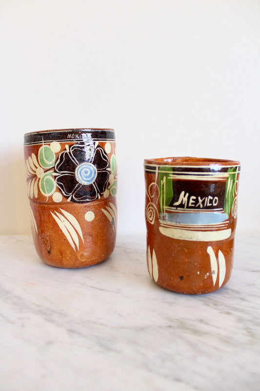 Vintage Midcentury Mexican Handmade Souvenir Mugs Set