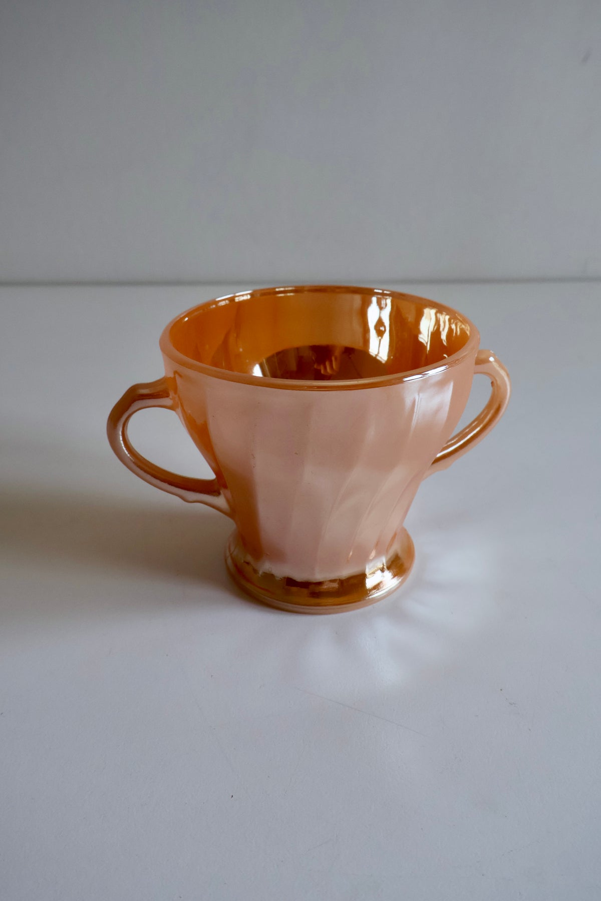 Vintage Anchor Hocking Peach Lustre Sugar Bowl