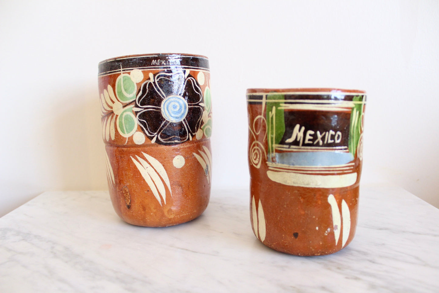 Vintage Midcentury Mexican Handmade Souvenir Mugs Set