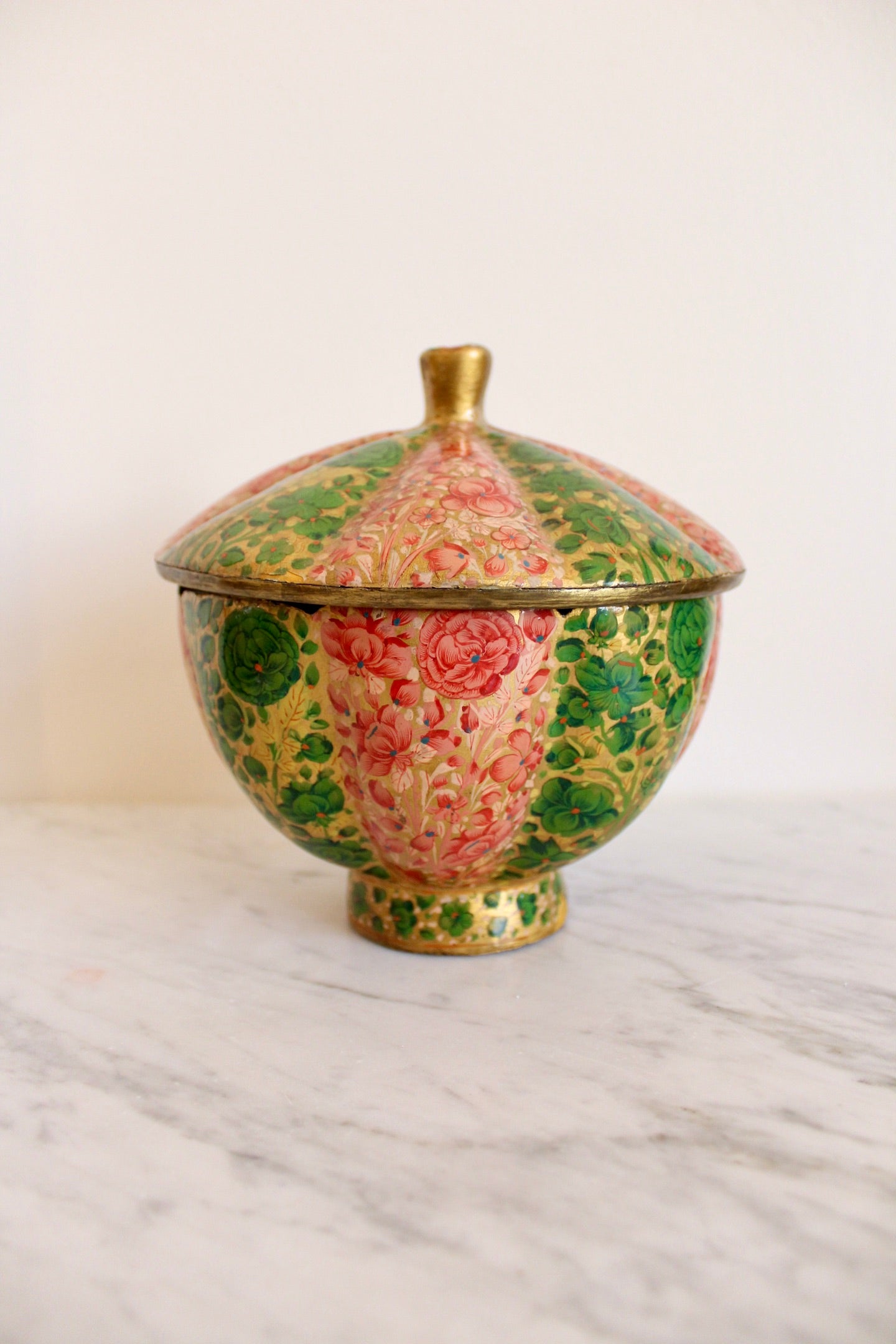 Antique Kashmiri Painted Brass and Paper Mache Jar