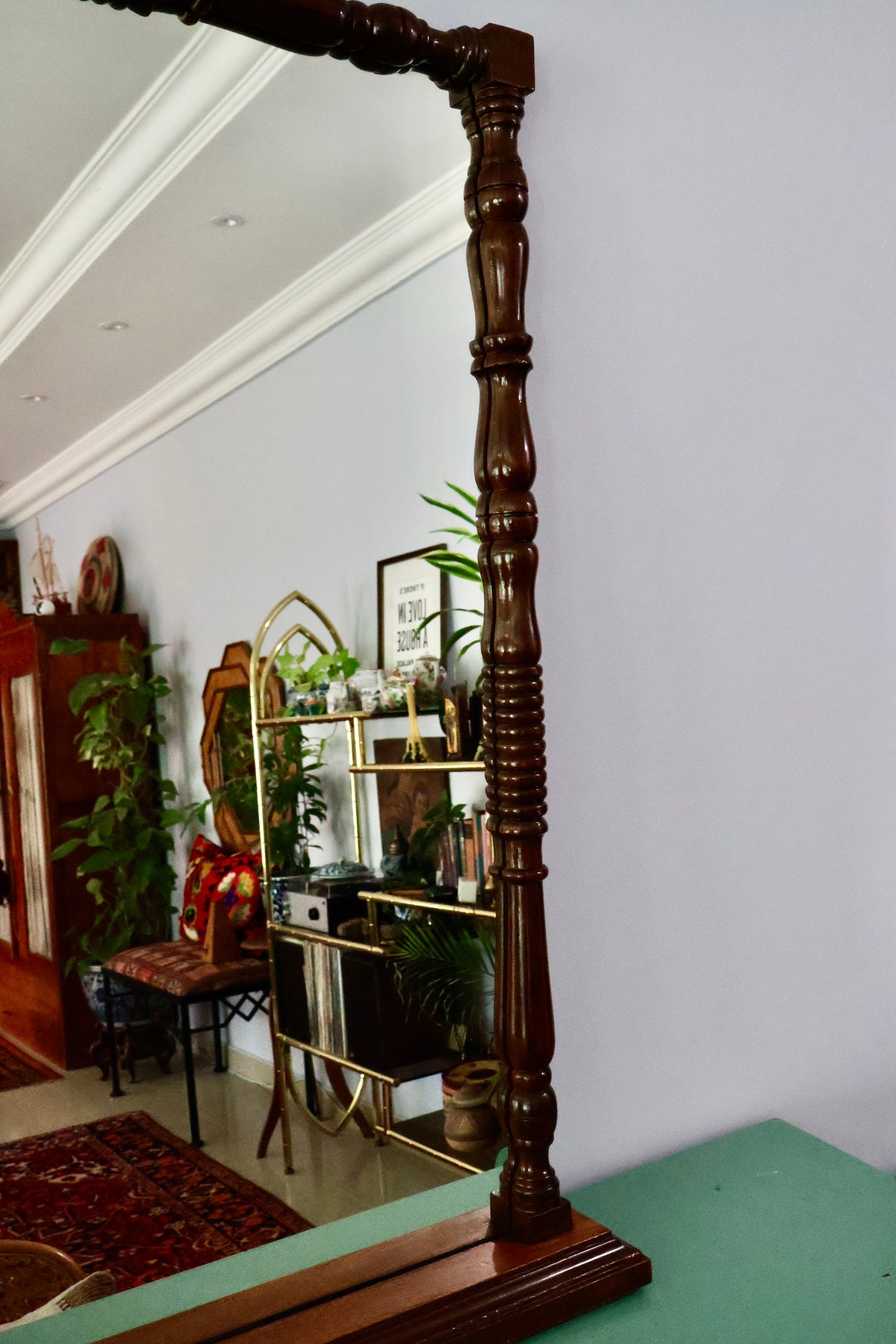Vintage Turned Wood Dressing Mirror