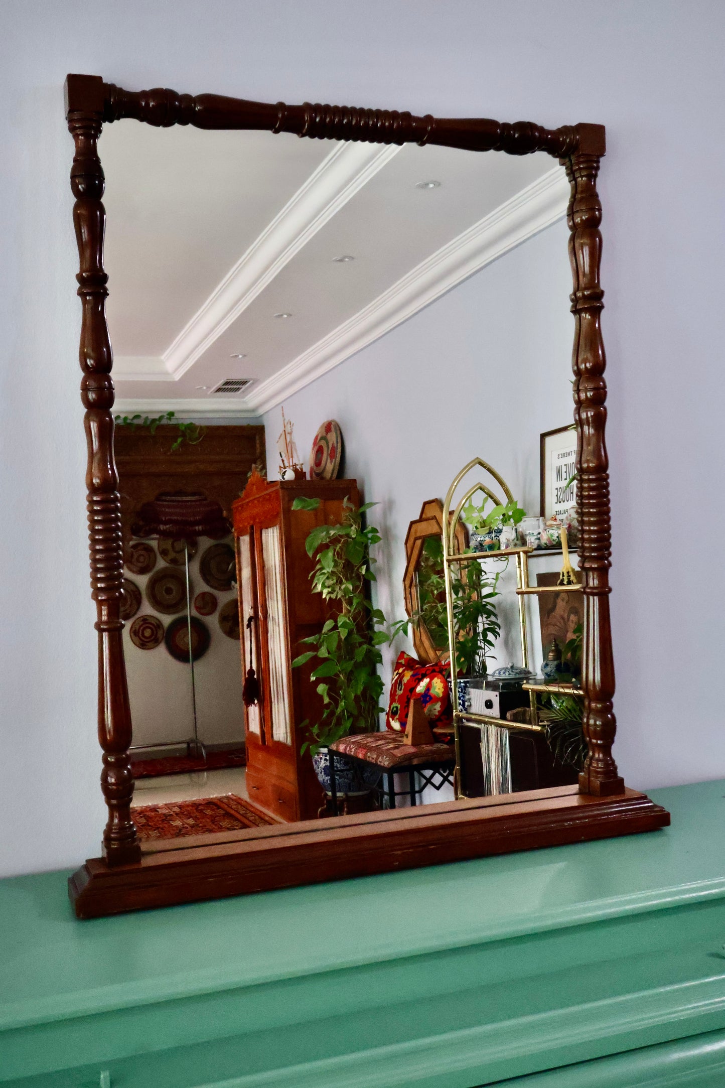 Vintage Turned Wood Dressing Mirror