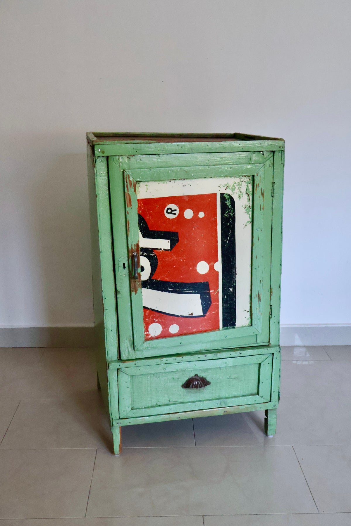 Vintage Kuwait Folk Cabinet Made from Repurposed Crates & 7UP Sign