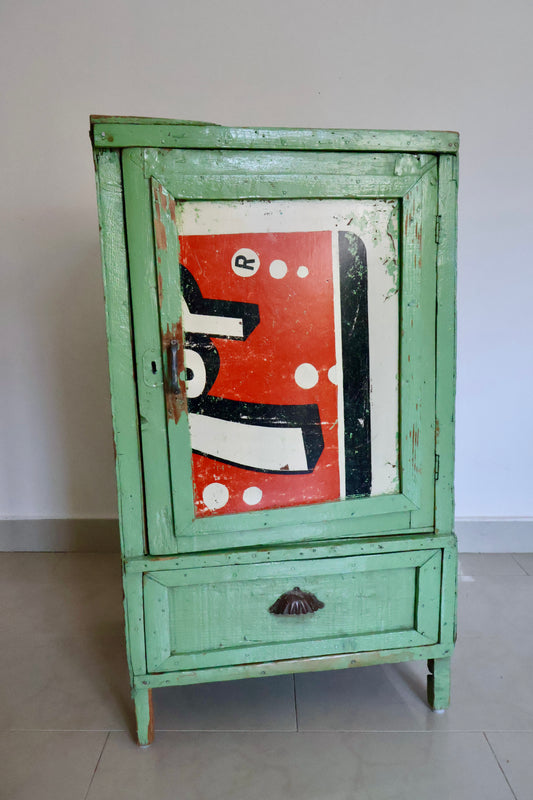 Vintage Kuwait Folk Cabinet Made from Repurposed Crates & 7UP Sign