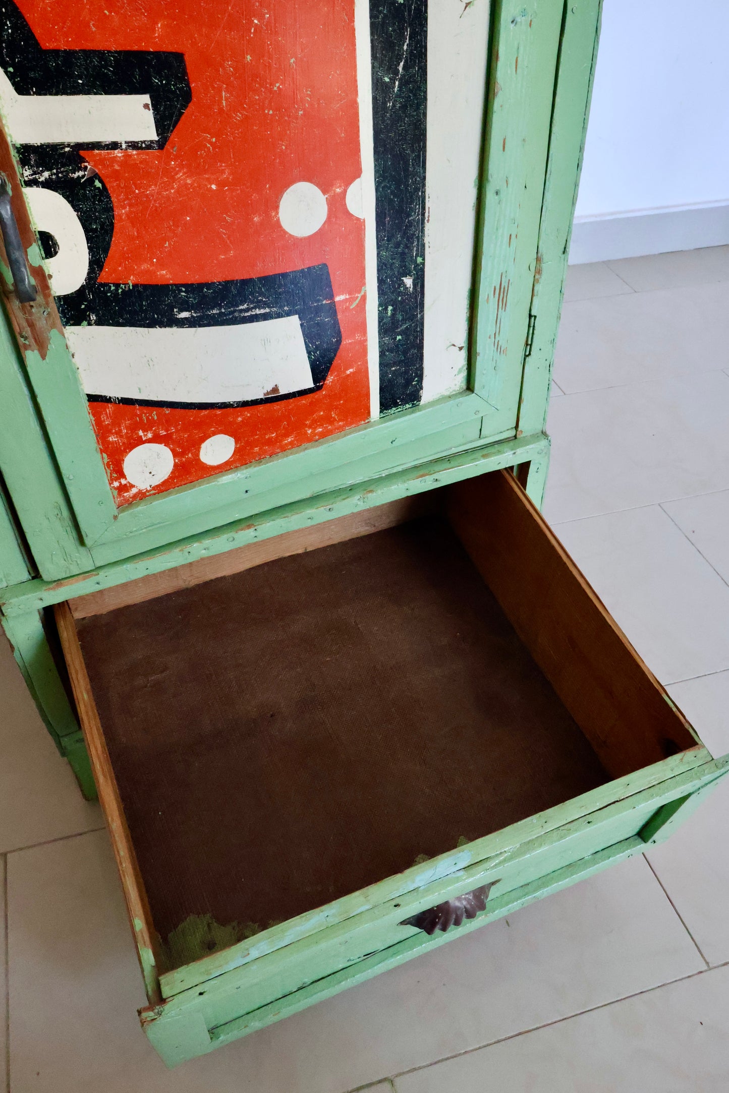 Vintage Kuwait Folk Cabinet Made from Repurposed Crates & 7UP Sign