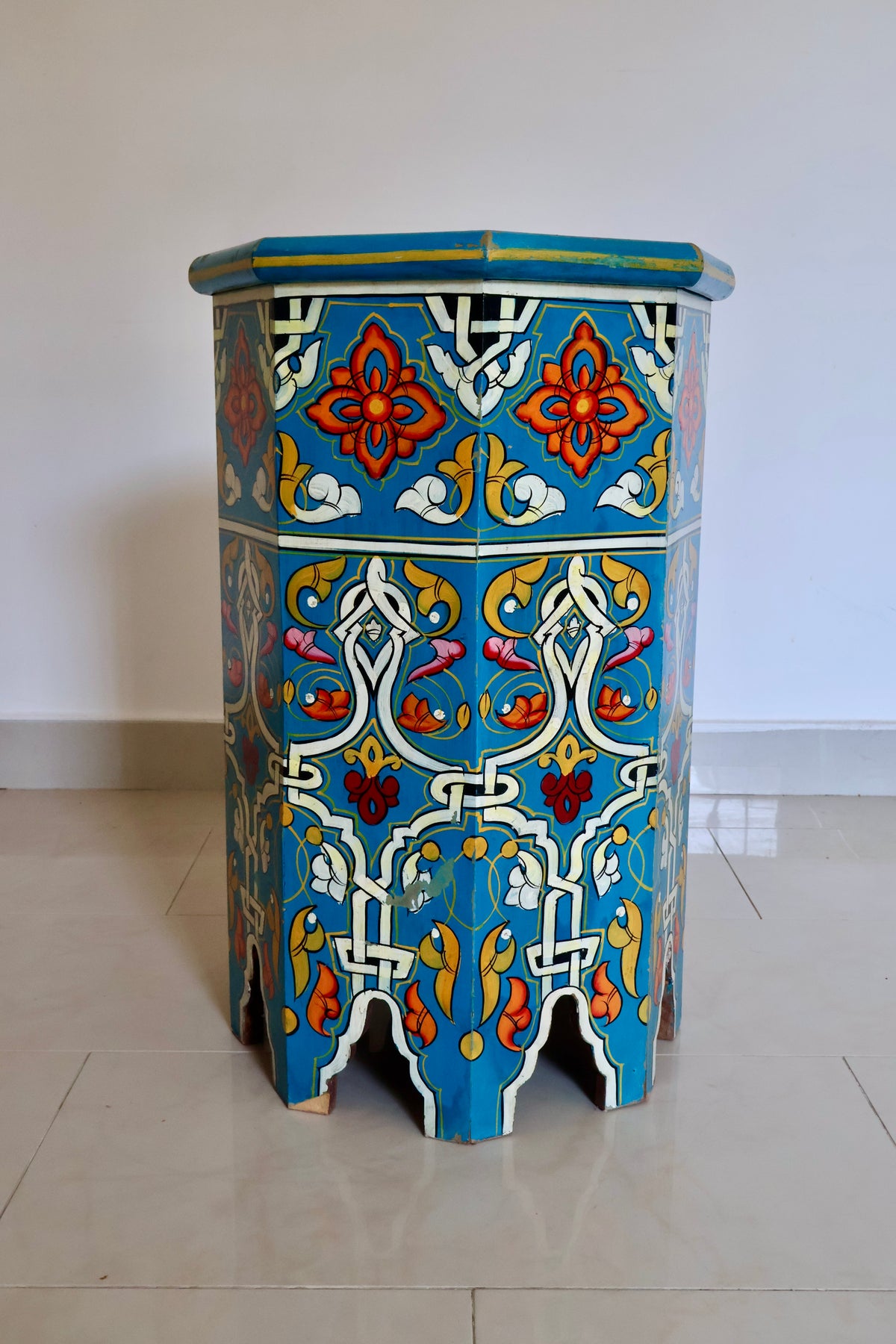Vintage Hand-Painted Moroccan Storage Stool / Side Table