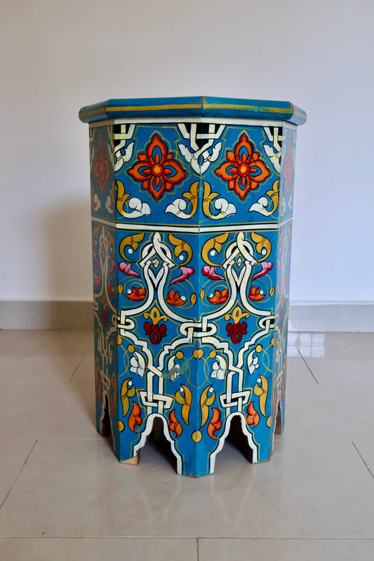 Vintage Hand-Painted Moroccan Storage Stool / Side Table