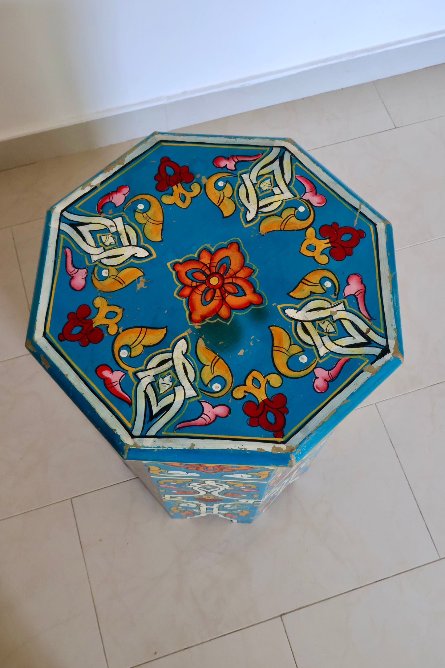 Vintage Hand-Painted Moroccan Storage Stool / Side Table