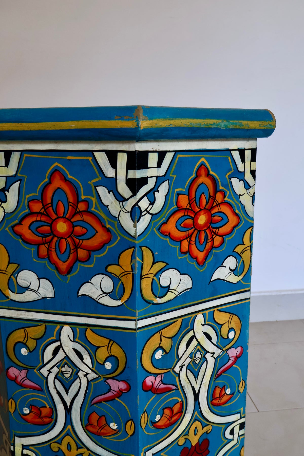Vintage Hand-Painted Moroccan Storage Stool / Side Table