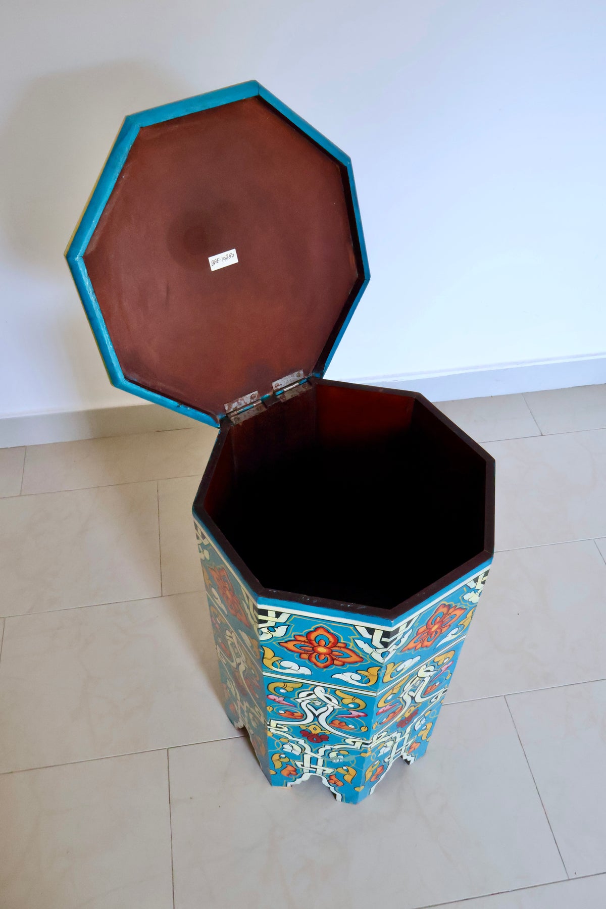 Vintage Hand-Painted Moroccan Storage Stool / Side Table